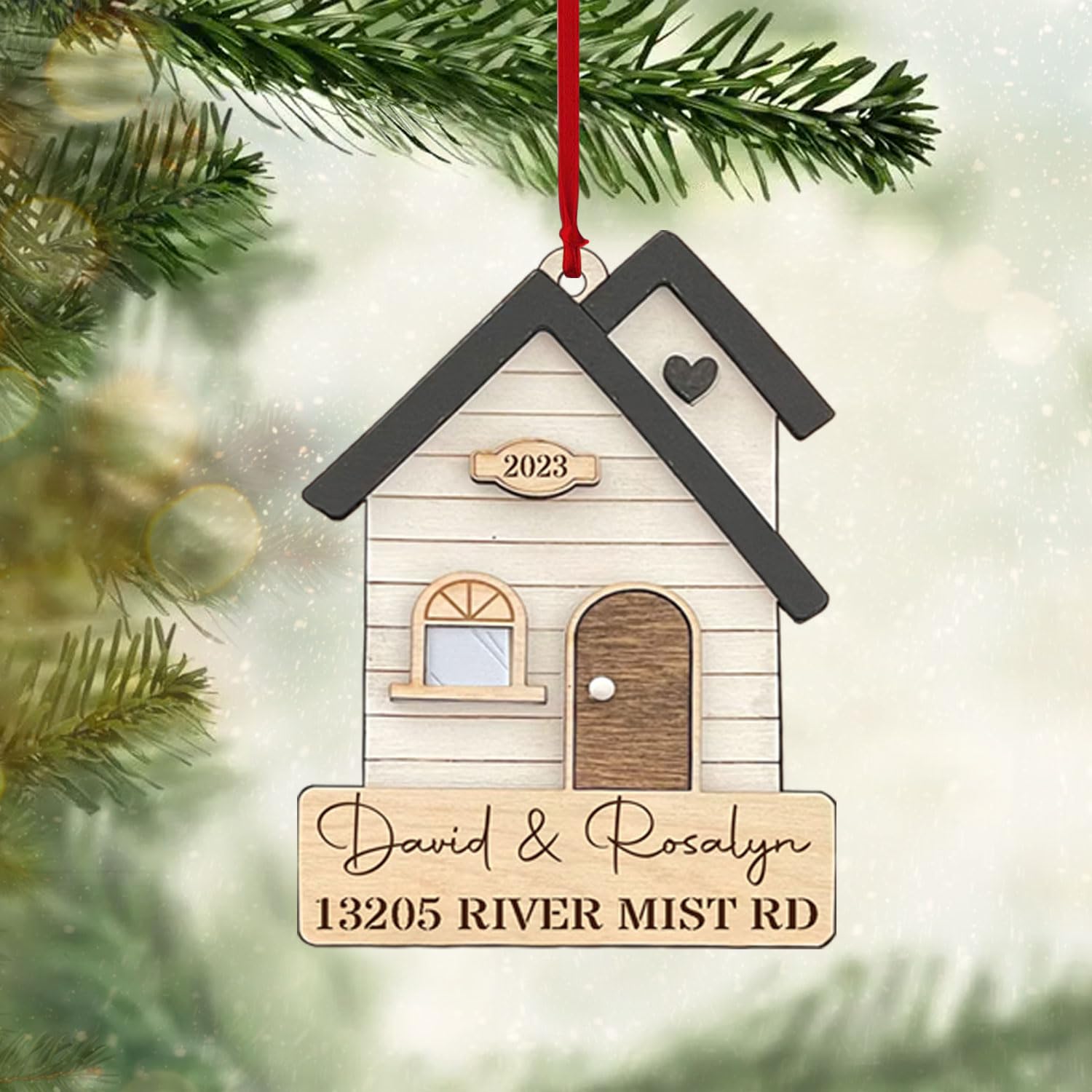 Personalized House Ornament - Custom First Christmas in Our New Home Gift for Couples & Families - Engraved House Name & Address Keepsake - Perfect for Housewarming & Holiday Decor