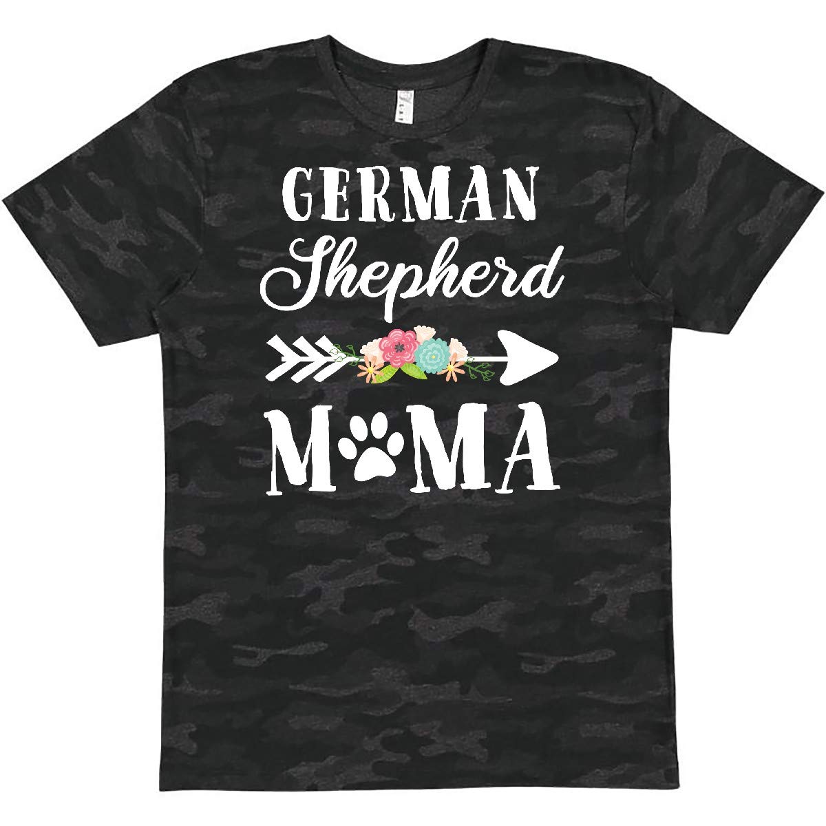 Inktastic German Shepherd Mama with Arrow and Flowers T-Shirt - Comfortable Women's Graphic Tee for Dog Lovers, Pet Owners & German Shepherd Fans - Perfect for Casual Wear, Gifts & Dog-Themed Events
