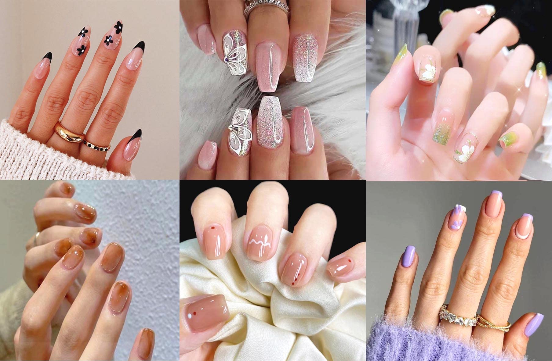 144PCS Short Square Press on Nails - Medium Coffin Fake Nails with Pink Gradient & Glossy Rhinestone Flower Designs | French Tip Ballerina Stick on Nails for Women & Girls | Perfect for Parties, Weddings, and Everyday Glam