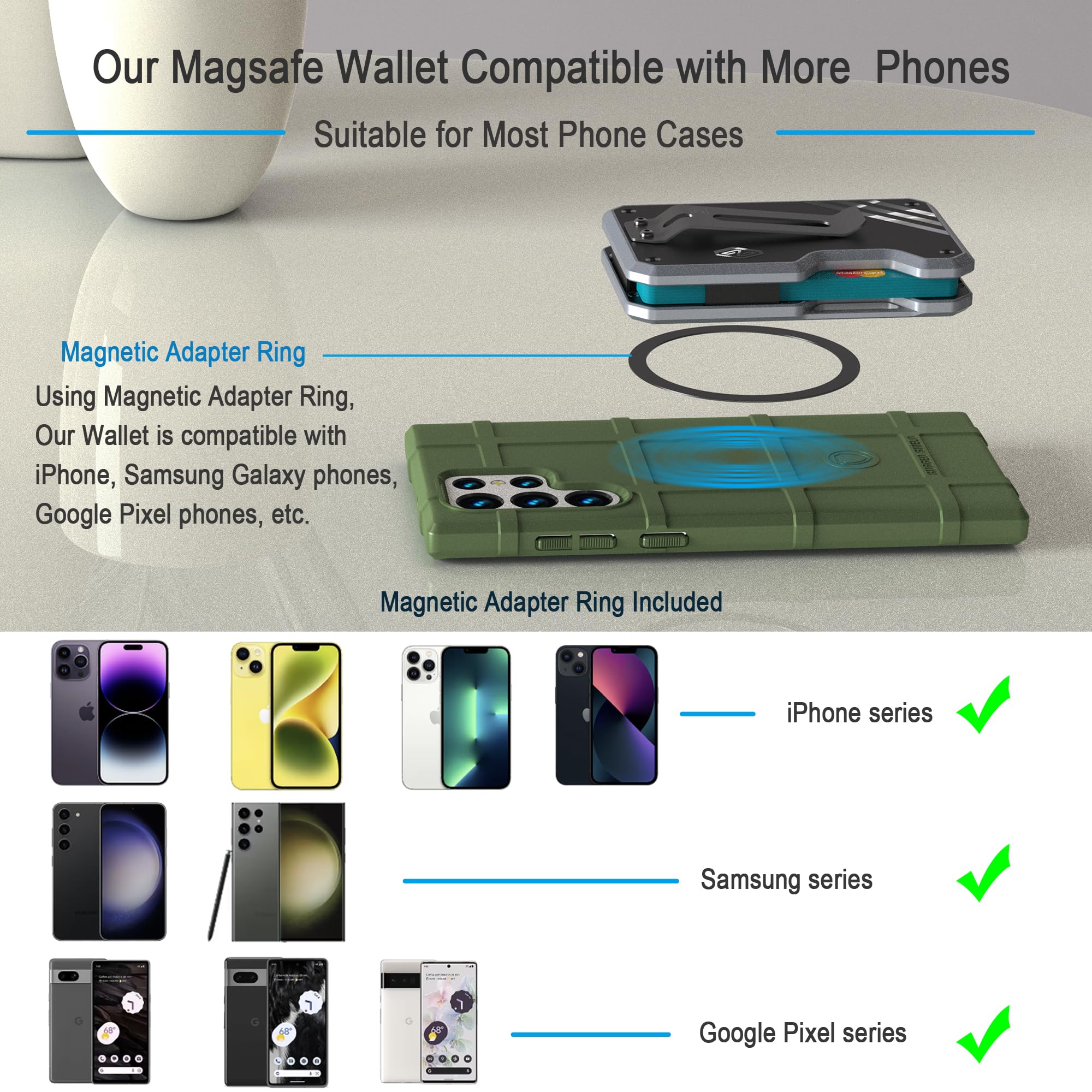 Slim RFID Blocking Minimalist Wallet for Men - Titanium Money Clip Metal Front Pocket Credit Card Holder - Magsafe Compatible for iPhone Cases (Gray/Black) | Perfect for Everyday Carry, Travel & Business Use