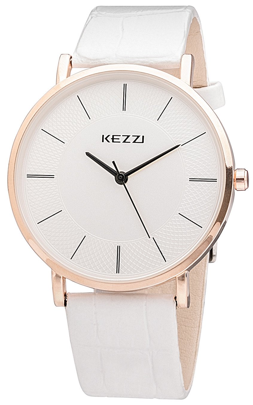 Kezzi Men's Classic Casual Quartz Watch K738 - White Dial & Leather Strap Waterproof Wristwatch for Business, Office & Everyday Wear | Perfect Gift for Men