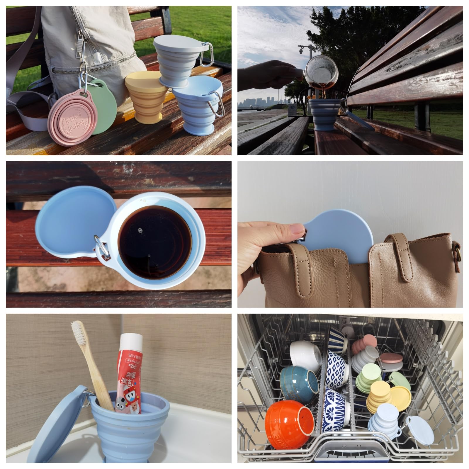 Foldable Silicone Travel Cup - Portable Collapsible Cup for Camping, Hiking & Backpacking - Durable 6.1oz Light Blue Snack Cup with Lid Hook - Perfect for Outdoor Adventures, Picnics & Travel