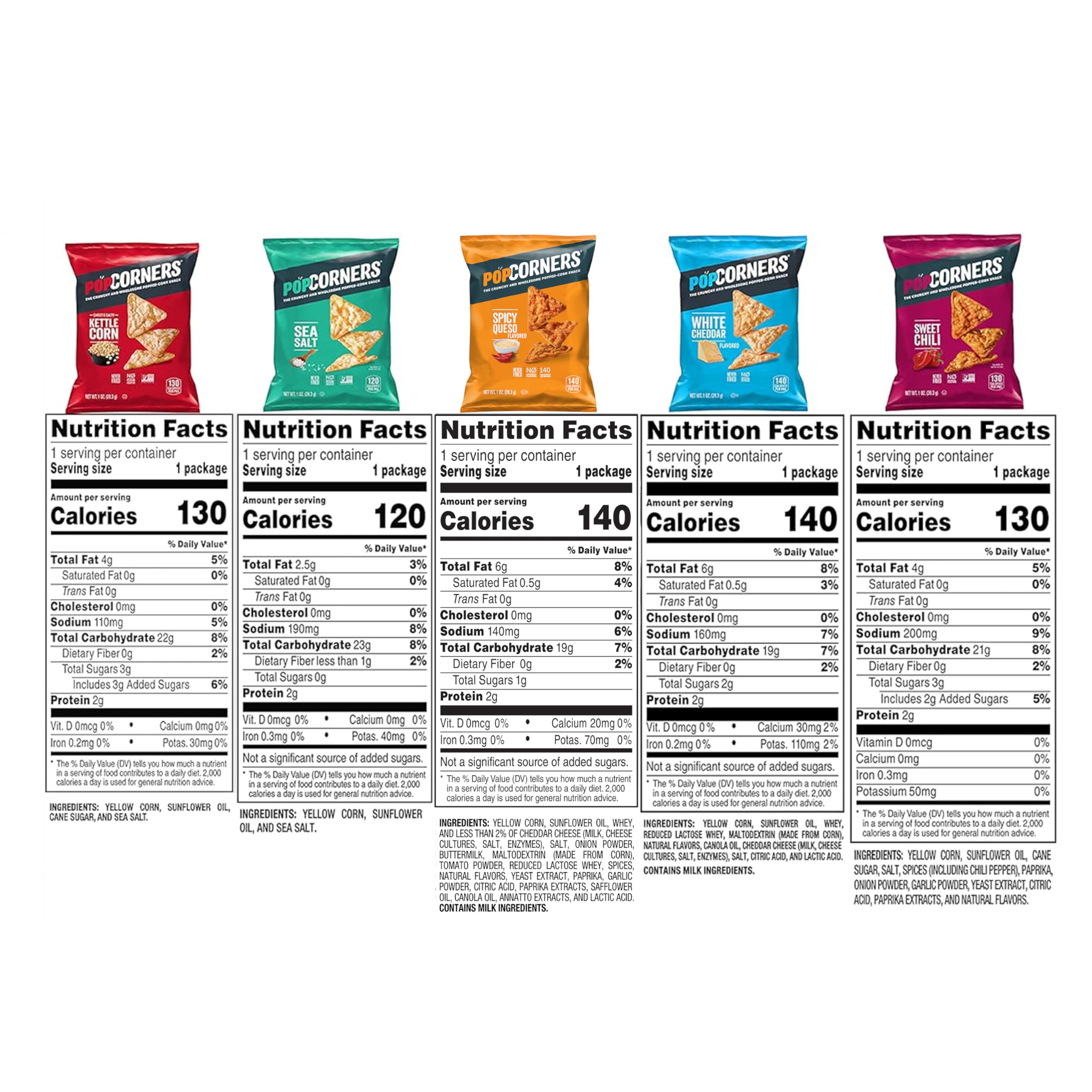 PopCorners Popped Corn Snacks Sampler Pack - 20 Count (1 Oz Each) | Healthy Gluten-Free Snacks for Parties, Office & On-The-Go | Variety Pack with Different Flavors