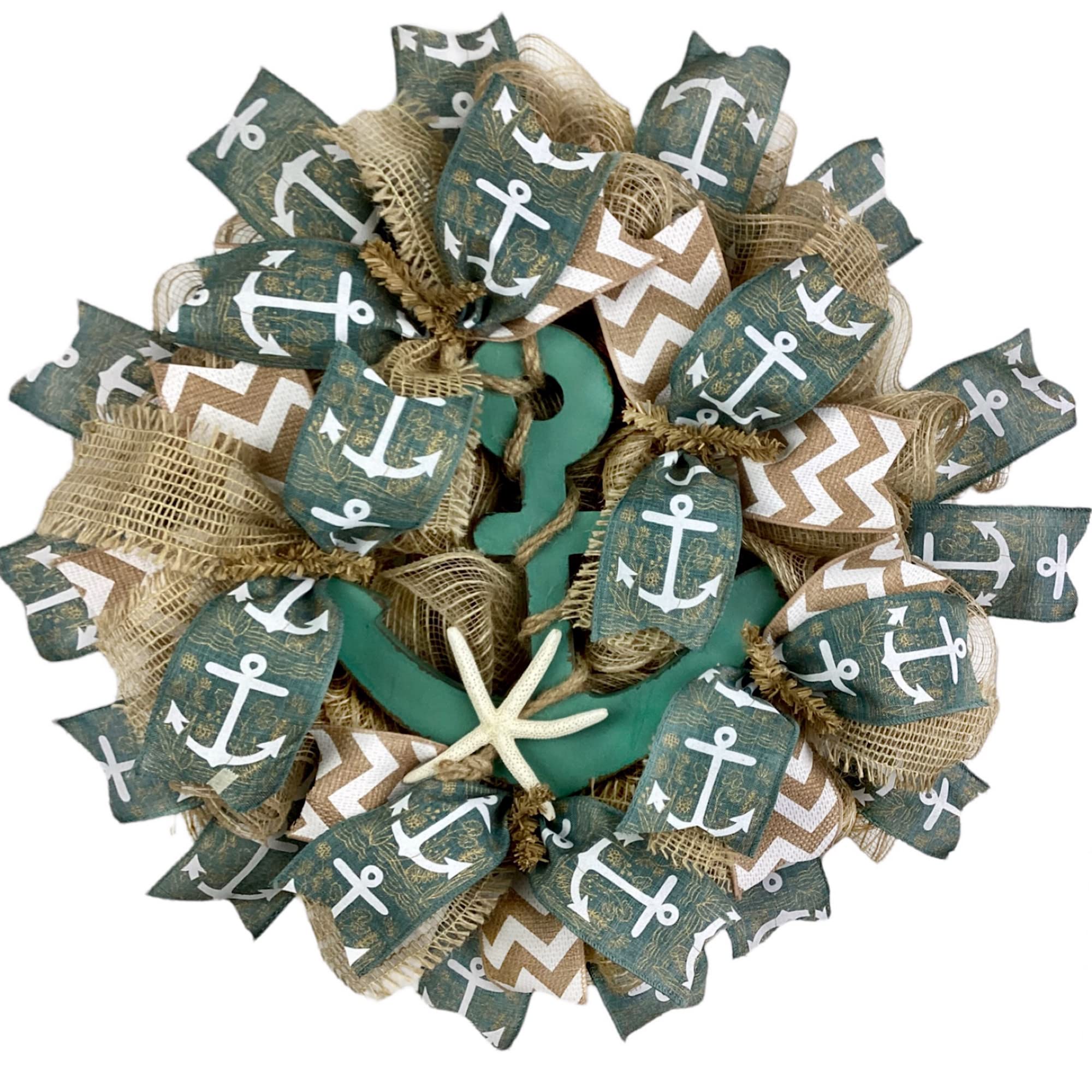 Handmade Teal Anchor Wreath - Nautical Decor for Front Door, Beach House, Lake Cabin & Coastal Home | Perfect for Outdoor & Indoor Decoration