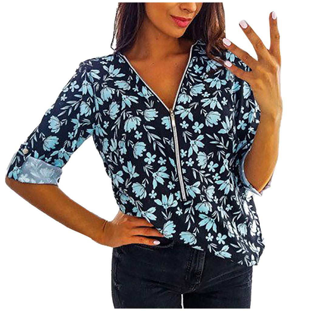Women's Waffle Knit Shirt - Dressy Casual Half Zip V-Neck Long Sleeve Blouse - Loose Fitting Tunic Top to Hide Belly - Perfect for Work, Date Night & Everyday Wear