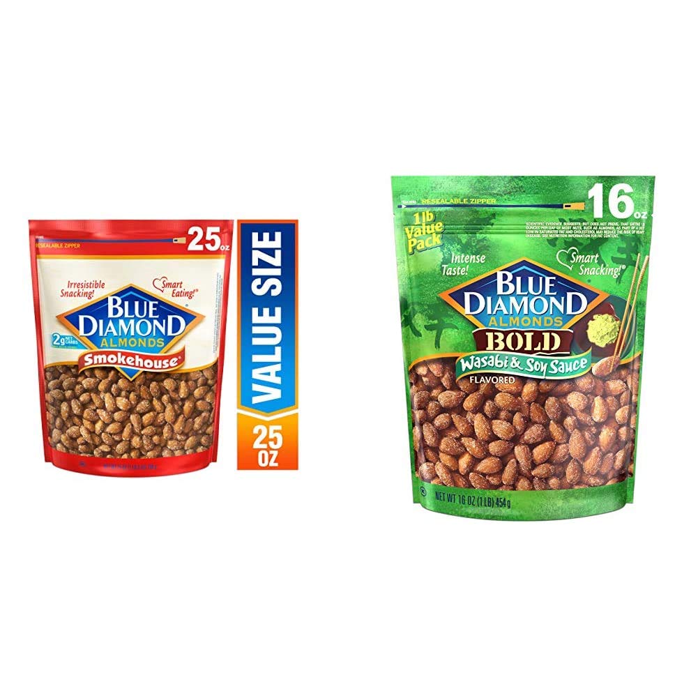 Blue Diamond Smokehouse & Wasabi Soy Sauce Flavored Almonds - Crunchy Protein Snack for Hiking, Office & Movie Night - Gluten Free Healthy Nuts (16oz)