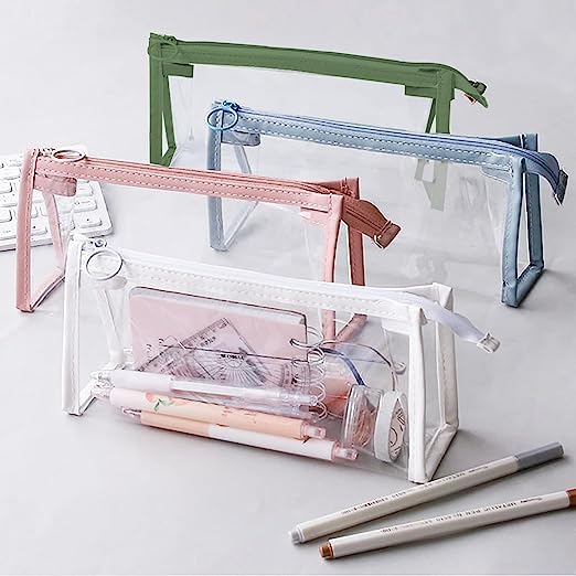 Taicols 4-Pack Clear Zipper Pencil Cases - Transparent Label Pouch for School, Travel & Office - Multi-Use Cosmetic & Makeup Organizer - Exam Stationery Storage for Students (Perfect for Backpack, Desk & On-the-Go Organization)