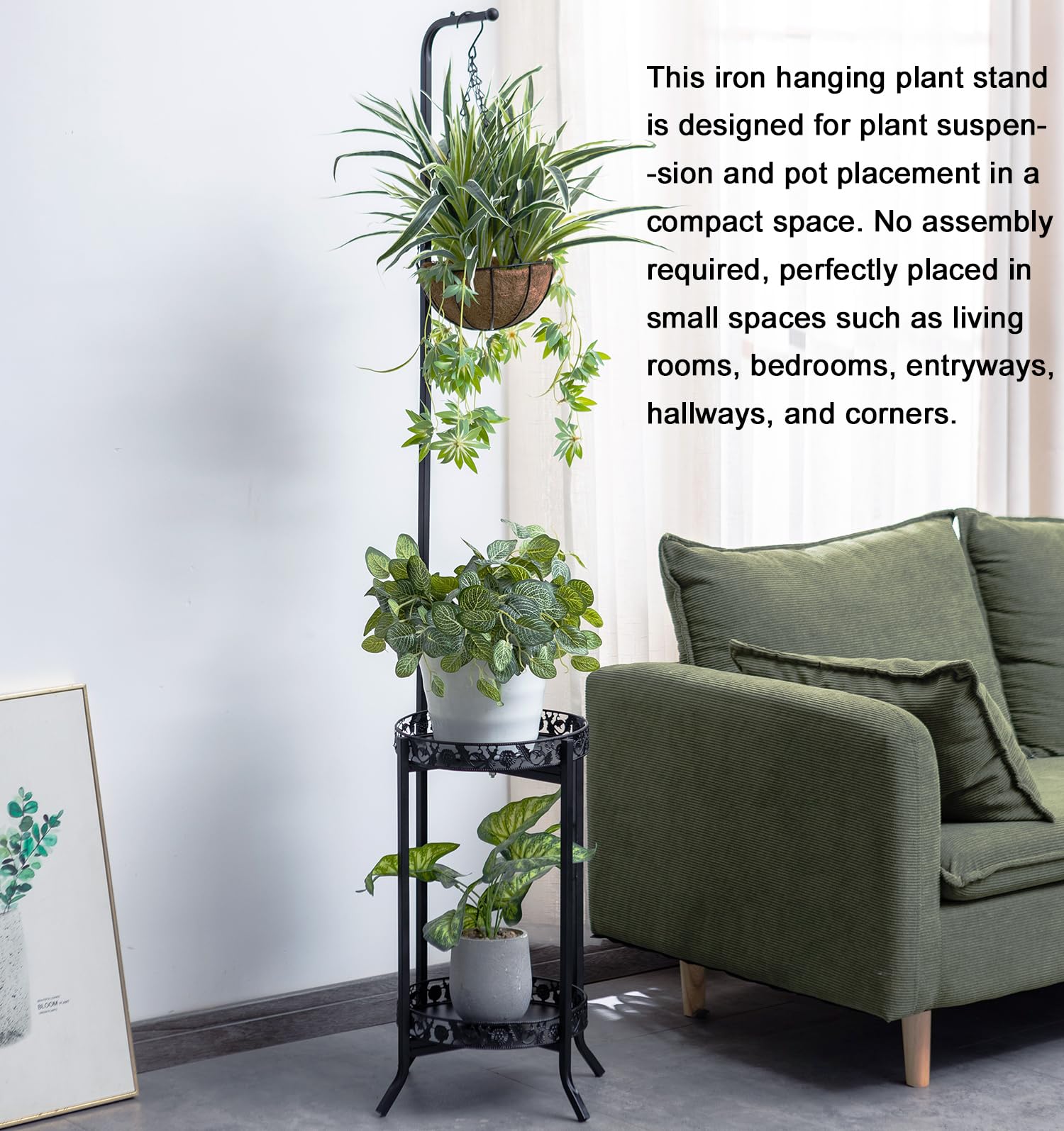 COPREE 2-Tier Hanging Plant Stand - Space Saving Iron Flower Pot Organizer Rack for Indoor & Outdoor Use - Sturdy Planter Shelving Unit for Multiple Plants - Perfect for Balcony, Patio, Garden Decor