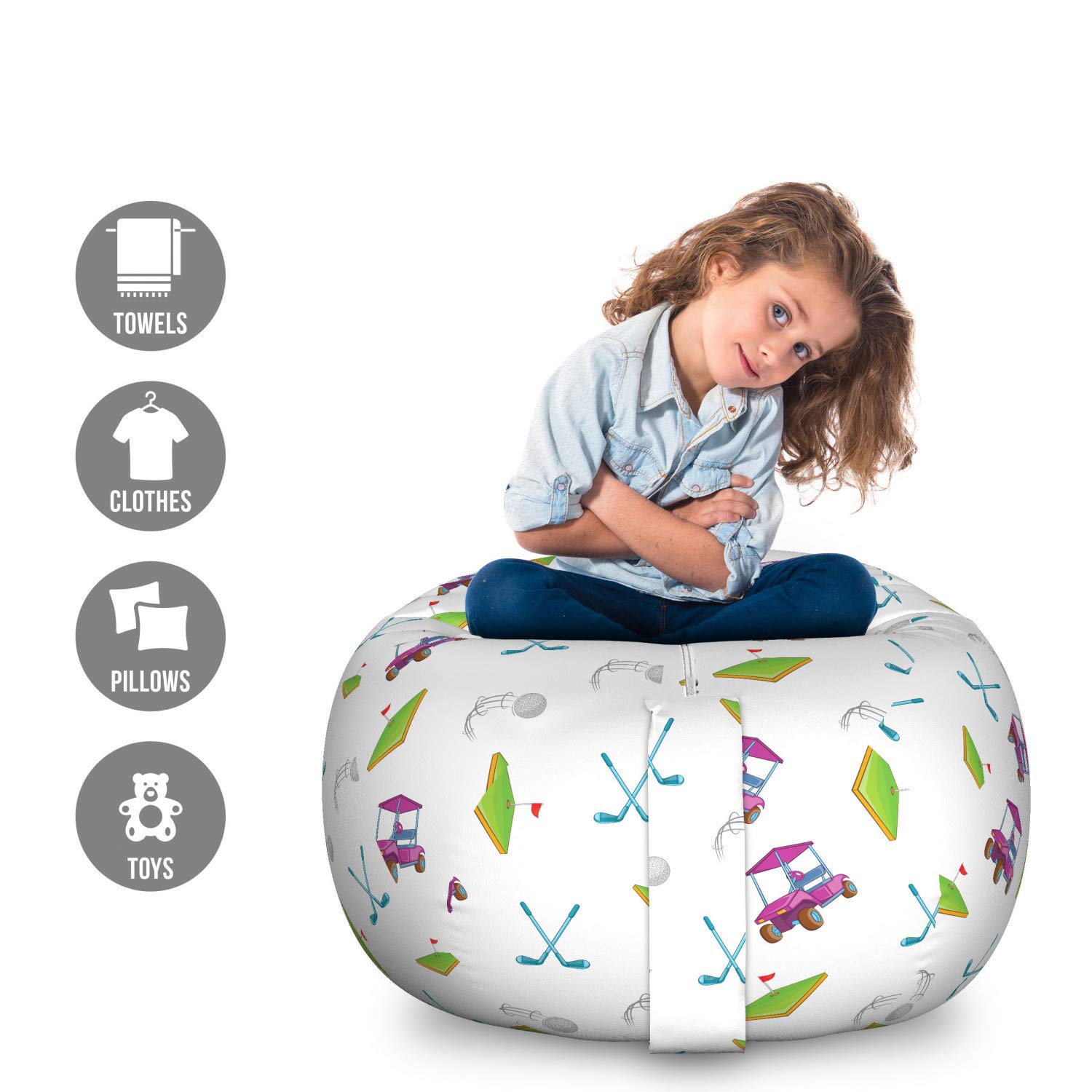 Ambesonne Golf Storage Bag Chair - Large Washable Organizer for Golf Clubs, Carts, Balls & Flags - Perfect for Championship Tournaments & Home Organization - Lime Green & Purple Design    **Use Cases:** Ideal for golf enthusiasts, sports events, home storage, and keeping stuffed animals or toys neatly organized.