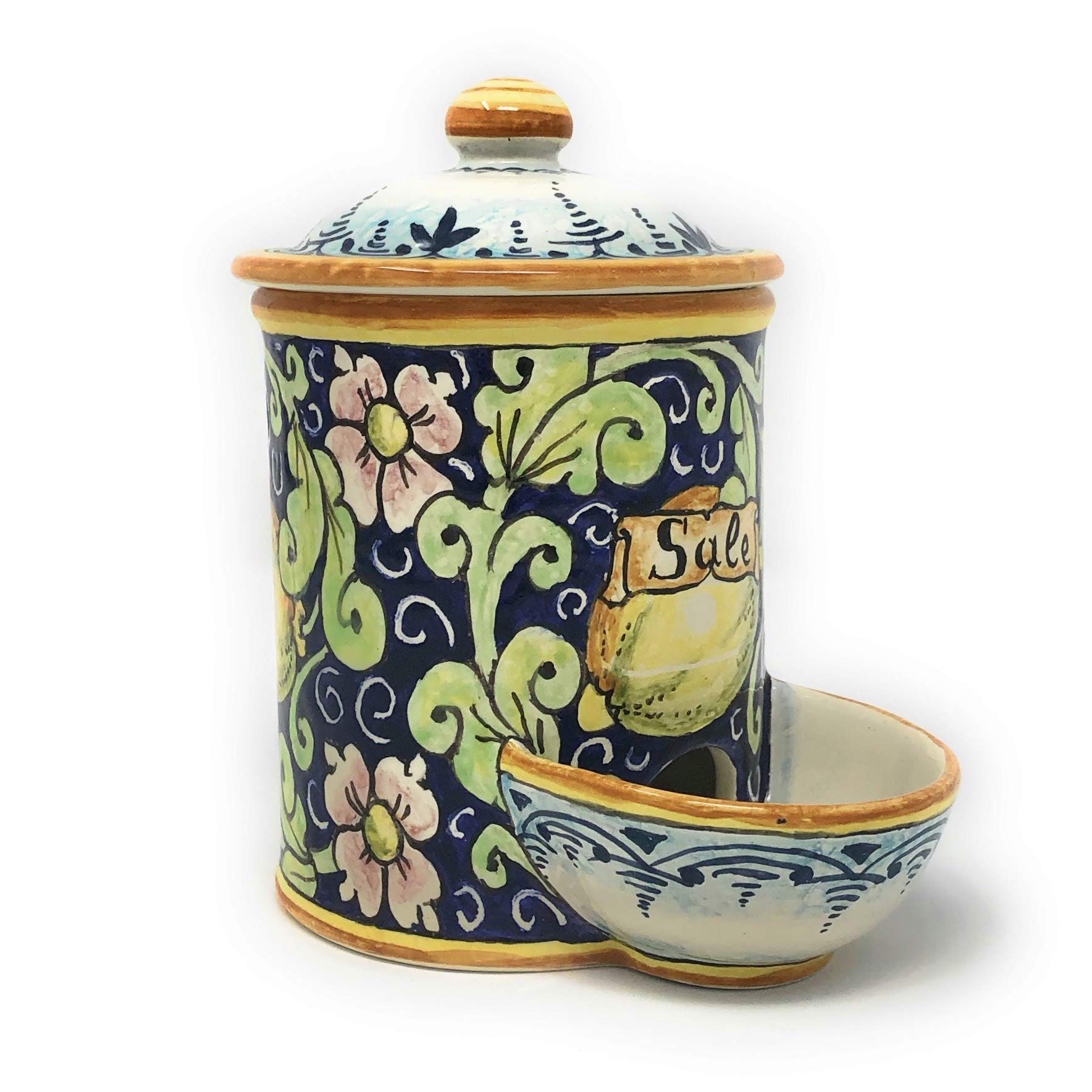 Hand-Painted Italian Ceramic Salt Jar - CERAMICHE D'ARTE PARRINI Tuscan Art Pottery, Made in Italy | Perfect for Kitchen, Dining Table & Gift Giving