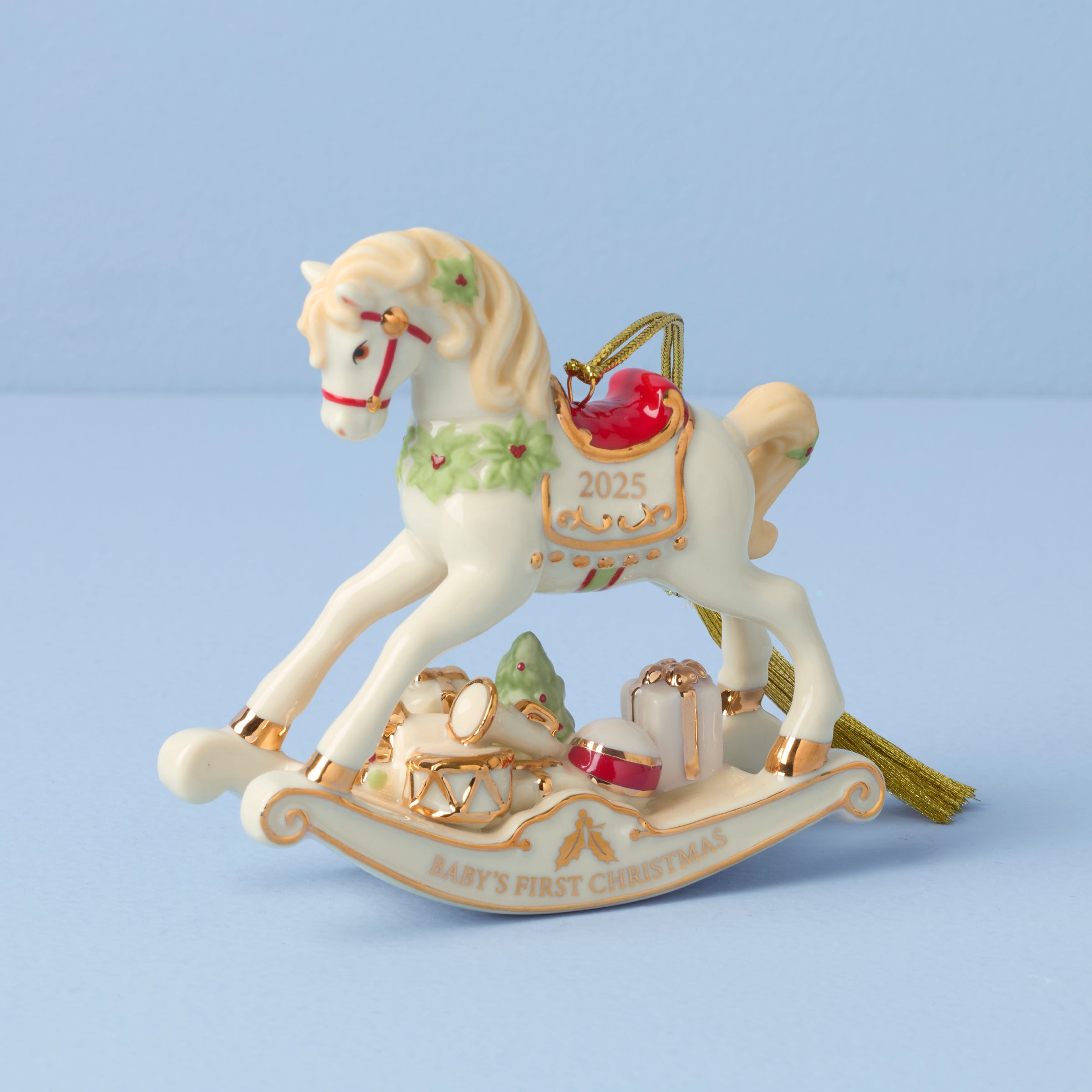 2025 Vintage Wooden Rocking Horse Ornament - Handmade Nursery Decor, Baby Shower Gift, Christmas Tree Decoration for Kids & Collectors