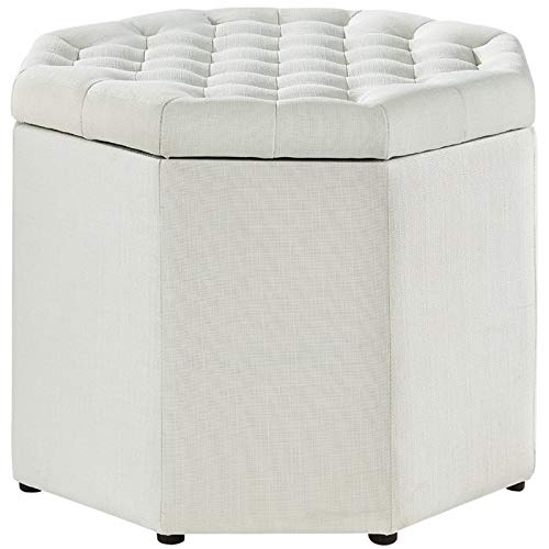 Cream White Tufted Storage Ottoman for Living Room & Bedroom