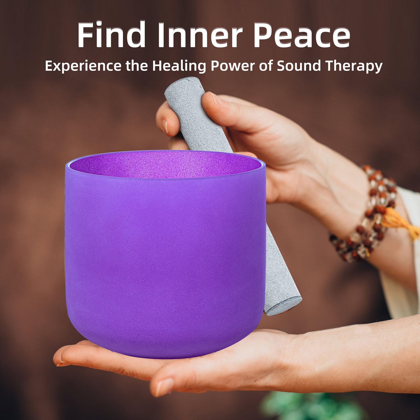 8 Inch Purple B Note 432Hz Crown Chakra Crystal Singing Bowl Set for Meditation & Healing - Includes Carrying Case, Rubber Mallet & Suede Strikers - Perfect for Yoga, Sound Therapy & Chakra Balancing