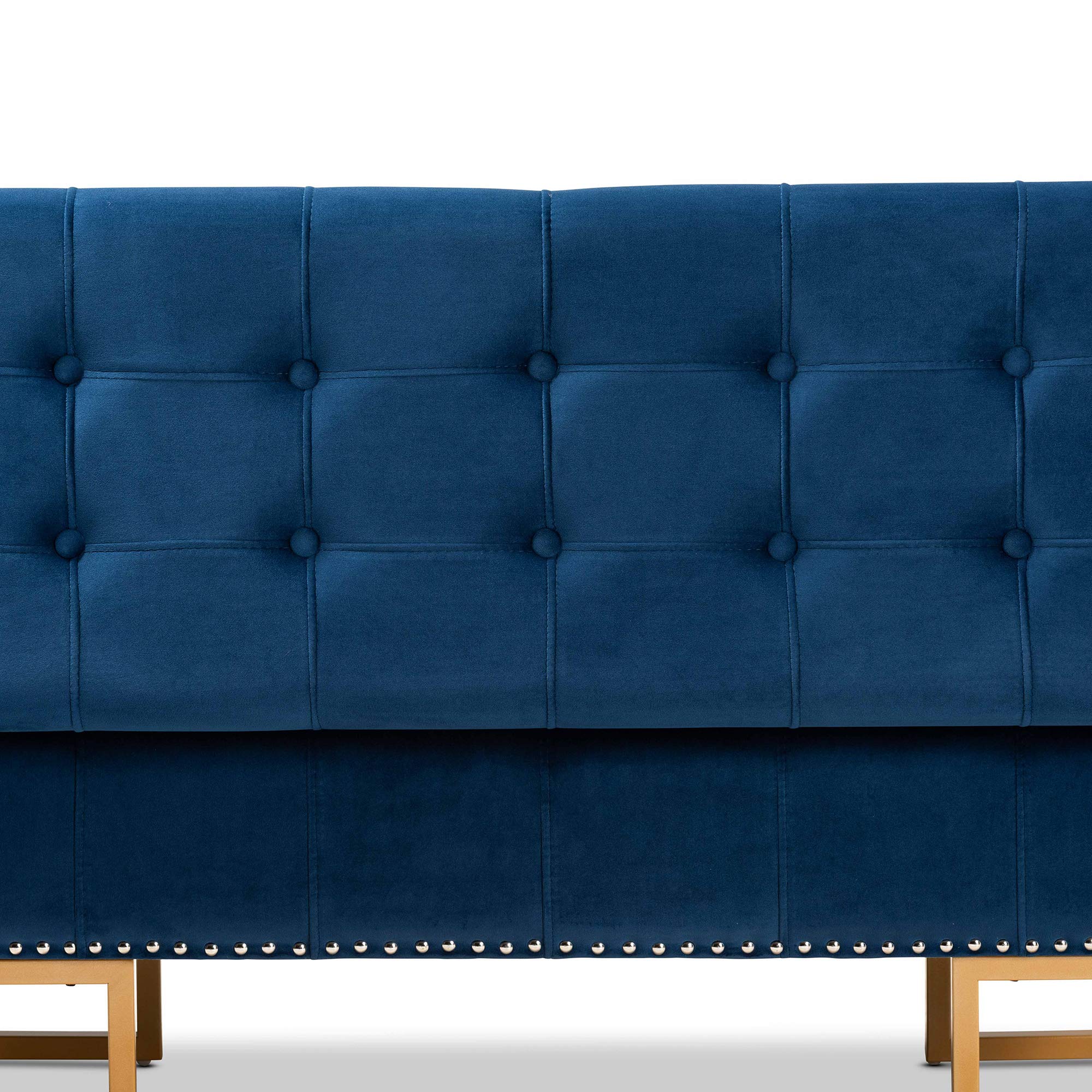 Baxton Studio Ellery Navy Blue Velvet Storage Ottoman with Gold Metal Base - Luxe Upholstered Footrest for Living Room, Bedroom & Home Decor