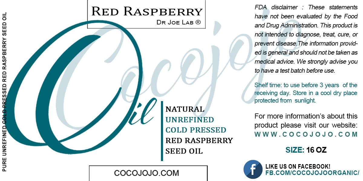 Pure Cold Pressed Red Raspberry Seed Oil 16oz - Unrefined Extra Virgin for Hair, Skin, Nails & Beard - Natural Moisturizer to Hydrate & Nourish - Perfect for DIY Beauty, Massage & Aromatherapy