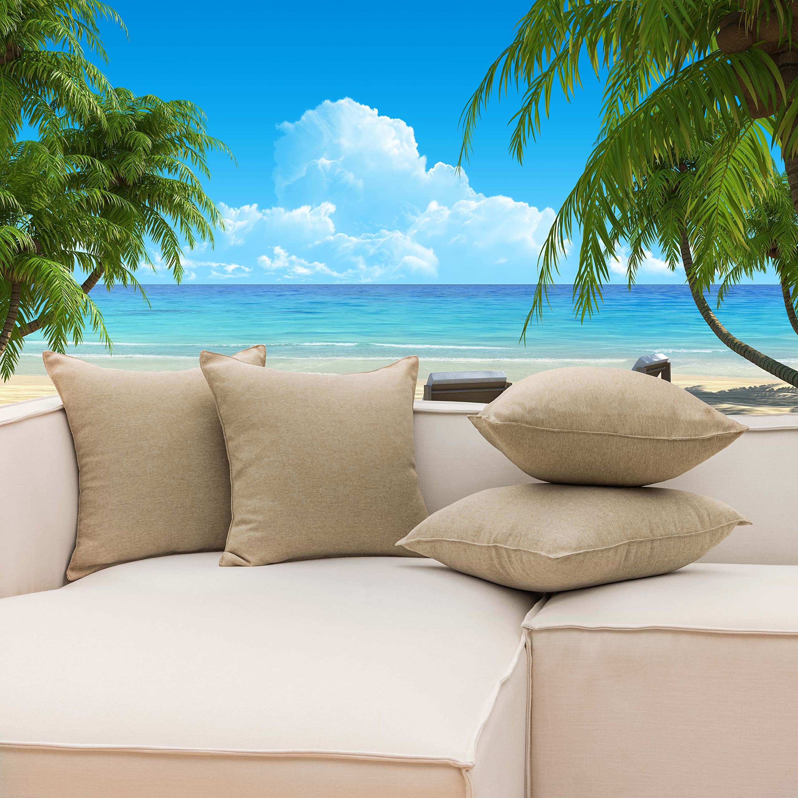 Premium Outdoor Waterproof Throw Pillow Covers Set of 4 - 18x18 Inch (45x45cm) - Durable Linen Fabric for Patio, Garden & Poolside Decor - Perfect for Outdoor Furniture, Porch Seating & Backyard Relaxation