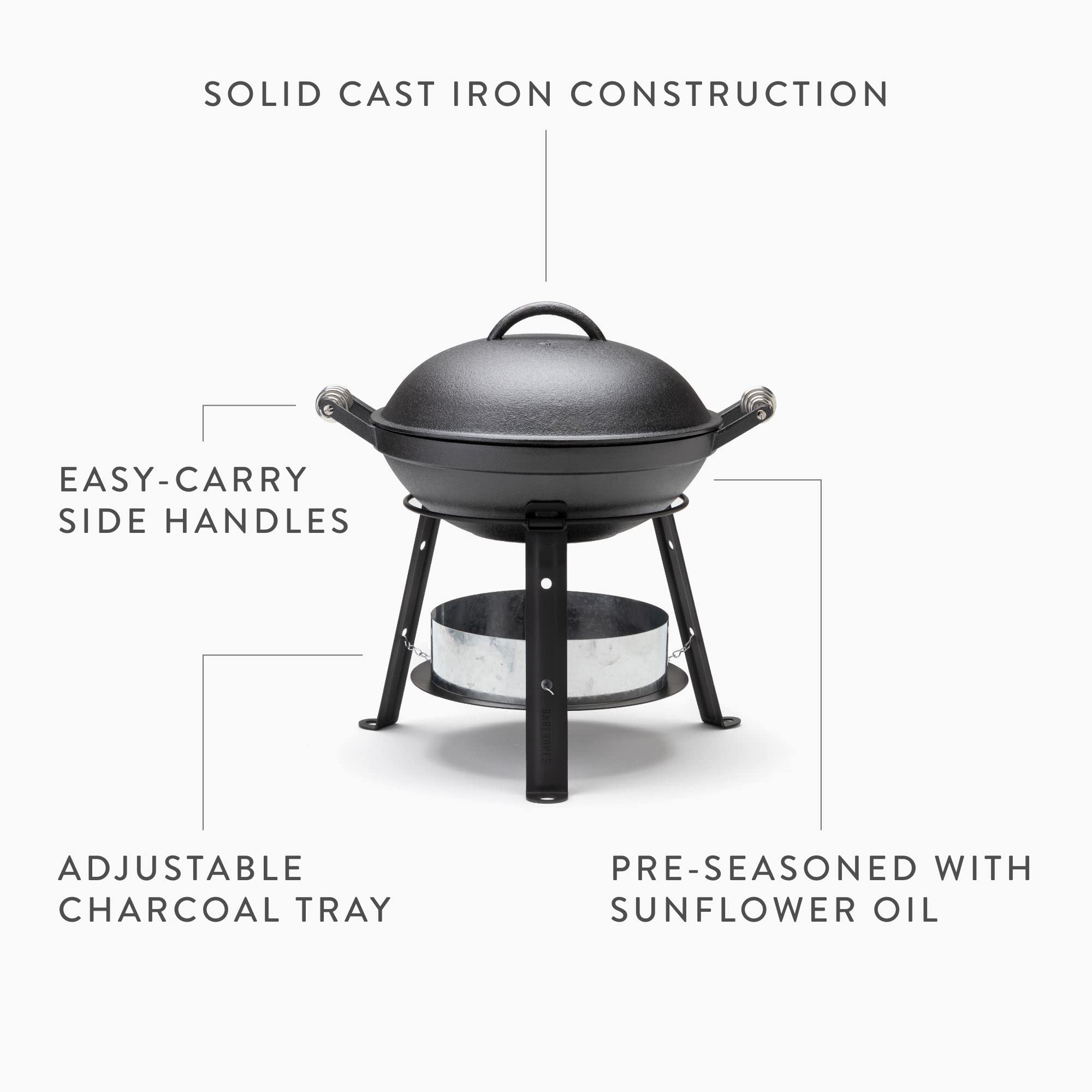 Barebones All-in-One Cast Iron Grill and Dutch Oven - Heavy Duty Outdoor Cooking Set for Camping, Backpacking, Picnics & BBQ - Perfect for Grilling, Stewing, Baking Over Campfire or Stove