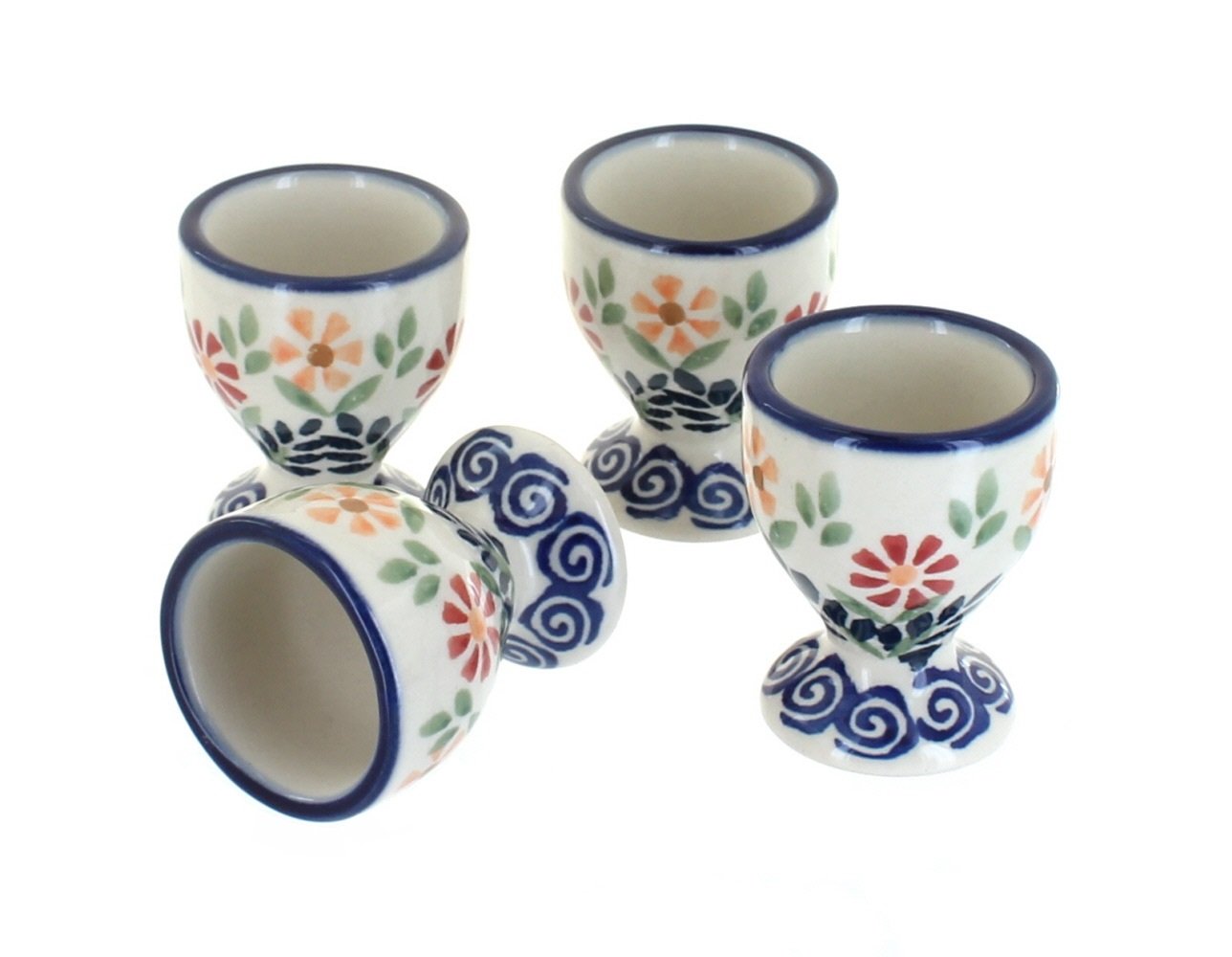 Hand-Painted Blue Rose Polish Pottery Egg Cup Set - Floral Garden Bouquet Design for Easter, Tea Parties & Home Decor - Perfect for Breakfast, Dessert Serving & Collectible Display