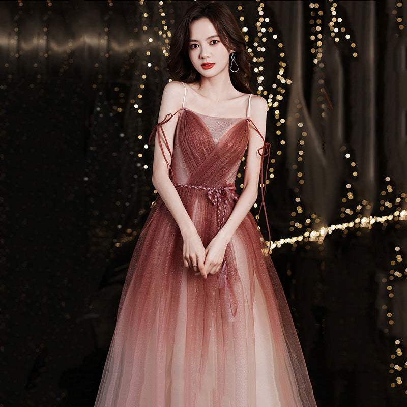 Elegant Burgundy Gradient Long Prom Dress A-Line Shiny Evening Gown for Formal Events - Perfect for Homecoming, Wedding, and Special Occasions