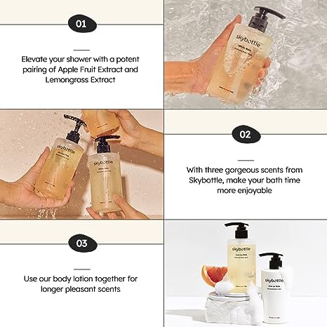 Skybottle Refreshing Body Wash & Moisturizing Lotion Set - White Rose Lilac Scent for Dry Skin Care, 10.1 Fl Oz Shower Gel Combo for Women & Men - Perfect for Daily Hydration & Aromatherapy in Bath Routine
