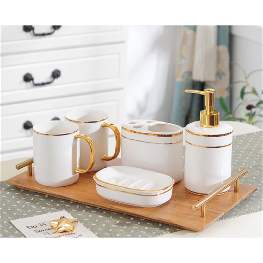 5-Piece Ceramic Bathroom Set - Toothbrush Holder & Mouthwash Cup for Couples, Perfect Wedding Gift for Bridal Shower & Newlyweds