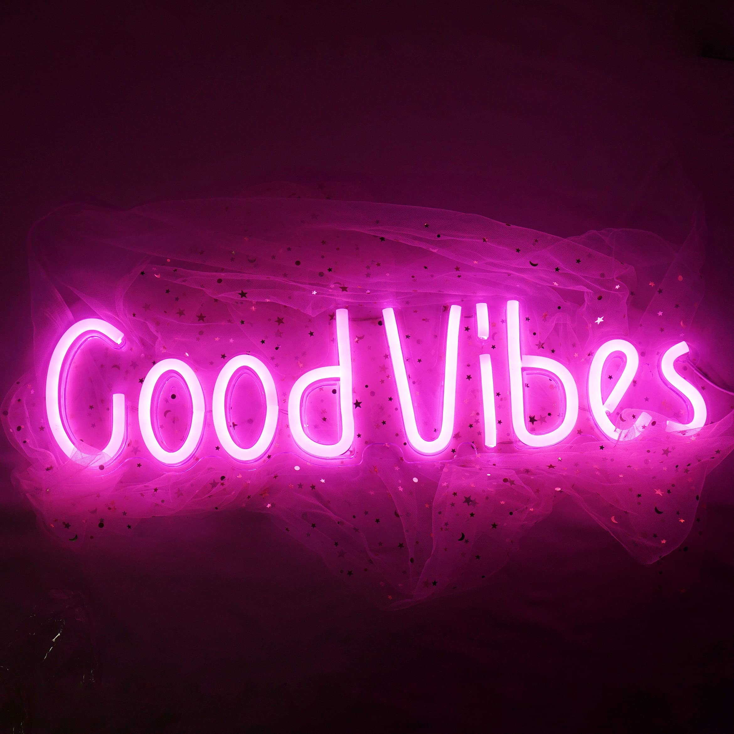 Custom DIY LED Neon Signs - Good Vibes Art Lights for Room, Bedroom, Bar, Pub, Hotel & Party Decor (19.6×4.9 Inch) - Perfect Wall Art for Restaurants, Weddings & Home Decoration