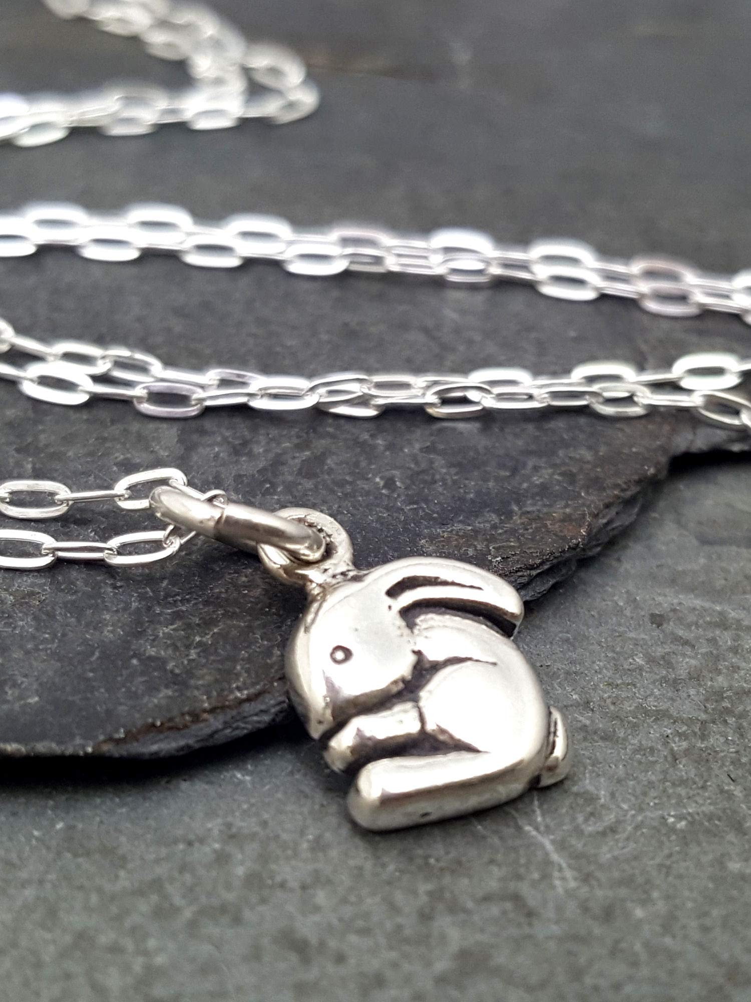 Sterling Silver Tiny Bunny Charm Necklace 18 Inch - Delicate Animal Jewelry for Women, Girls Birthday Gift, Easter Fashion Accessory