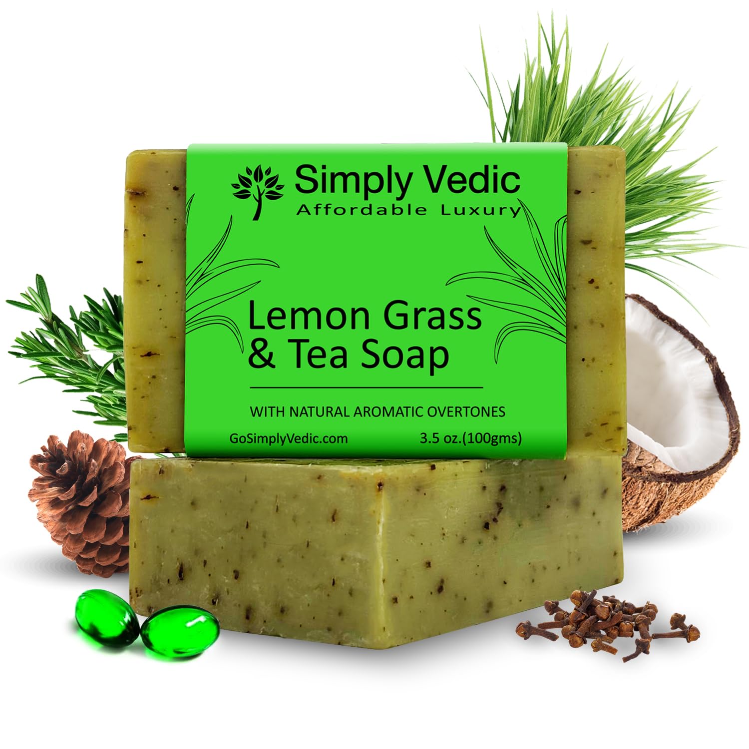 Simply Vedic Lemongrass Soap Bar - Cold Pressed with Coconut Oil for Body, Hand & Face Care | Handmade Natural Soap Gift Set for Men & Women (100g) | Perfect for Daily Skincare Routine & Spa Relaxation