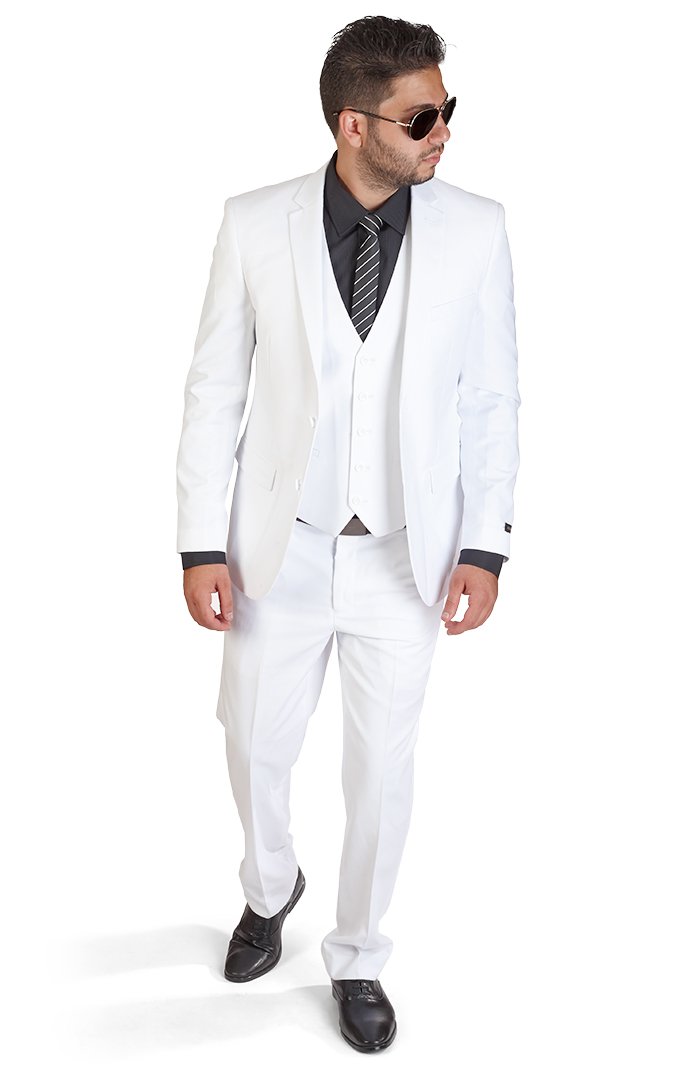 AZAR MAN Slim Fit 3-Piece White Suit for Men | Formal Wedding, Prom, Business Attire | Premium Tailored Blazer, Vest & Pants Set