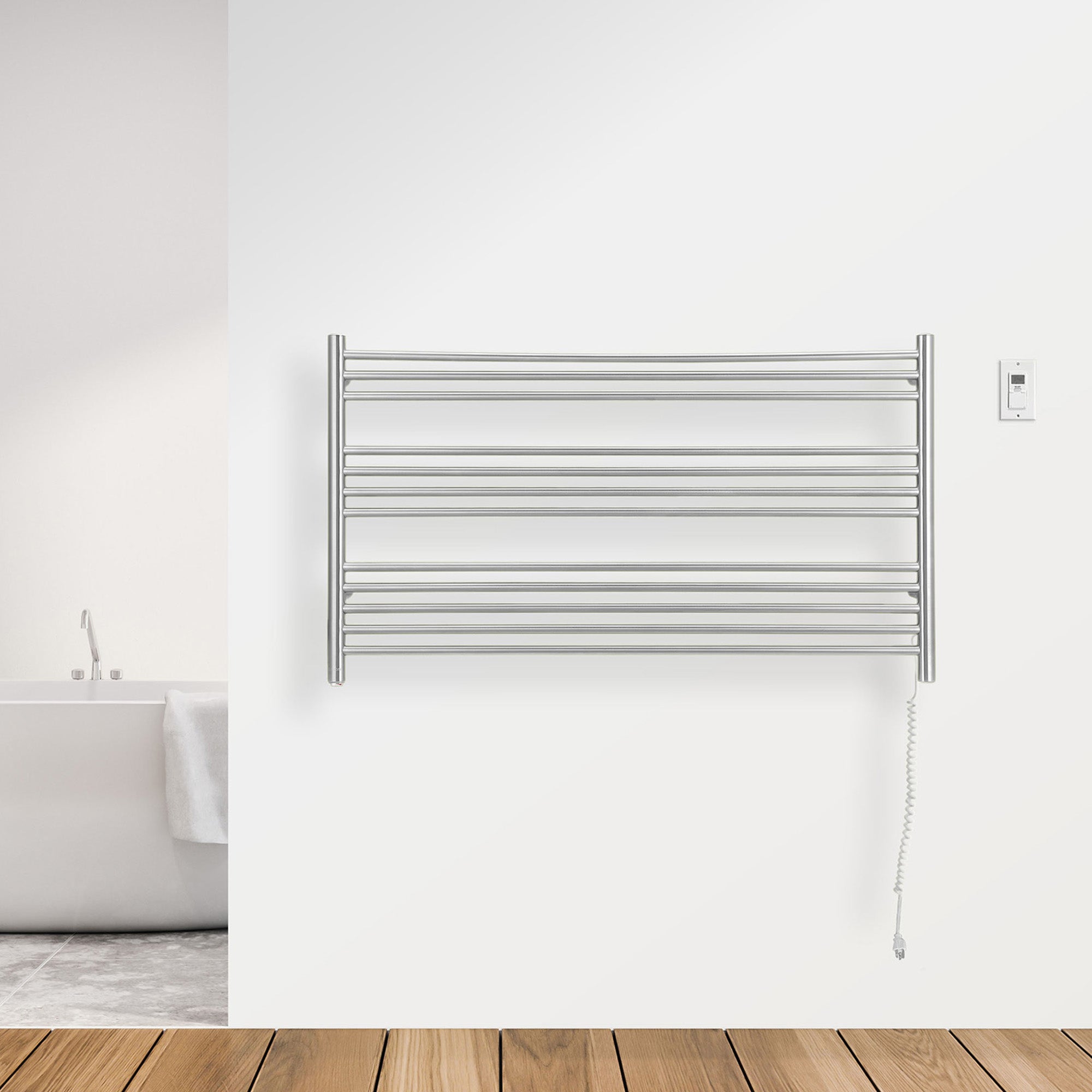 Ancona Amplia Dual 12 Bar Hardwired & Plug-in Towel Warmer - Brushed Stainless Steel with Digital Timer - Perfect for Bathroom, Spa & Luxury Home Heating