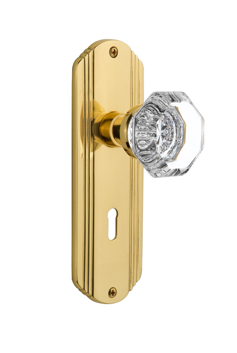 Vintage Deco Plate with Waldorf Crystal Knob - Single Dummy Door Plate in Unlacquered Brass for Classic Home Decor | Perfect for Bedroom, Bathroom & Cabinet Hardware Upgrade