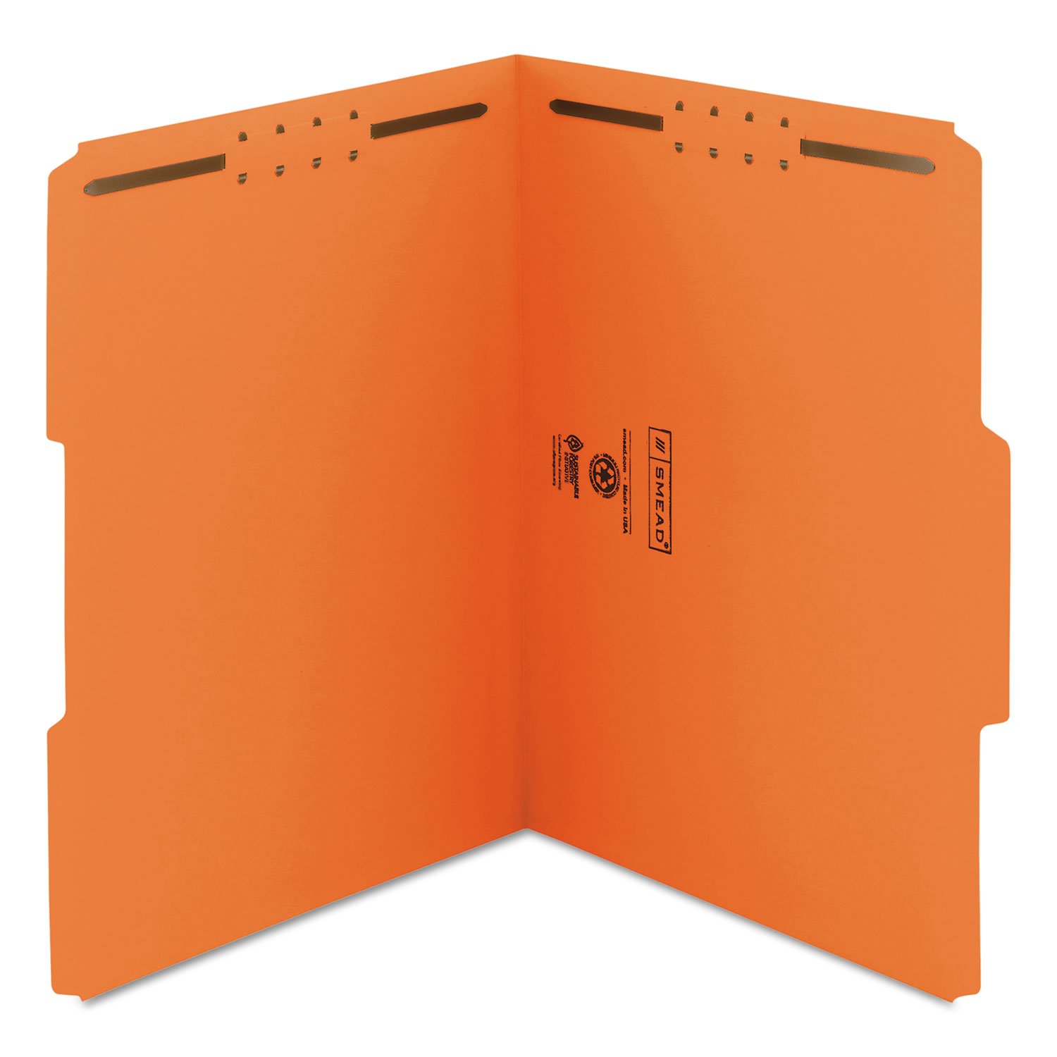 Smead 12540 Two-Fastener File Folders - 1/3 Cut Assorted Top Tabs, Letter Size, Orange (50/Box) - Perfect for Office Organization & Document Filing