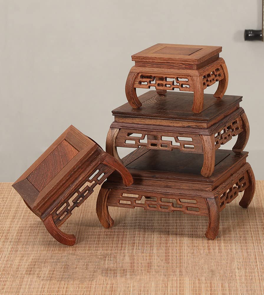 GOLDY&WENDY Square Wooden Display Stand - Hand Carved Wood Pedestal for Vases, Fishbowls, Plants & Buddha Statues | Perfect for Home Decor, Altar Displays & Craft Showcases