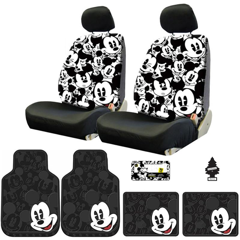 8-Piece Disney Mickey Mouse Car Seat Covers & Heavy Duty Floor Mats Set - Universal Fit for Cars, SUVs, Trucks - Perfect for Family Road Trips & Disney Fans