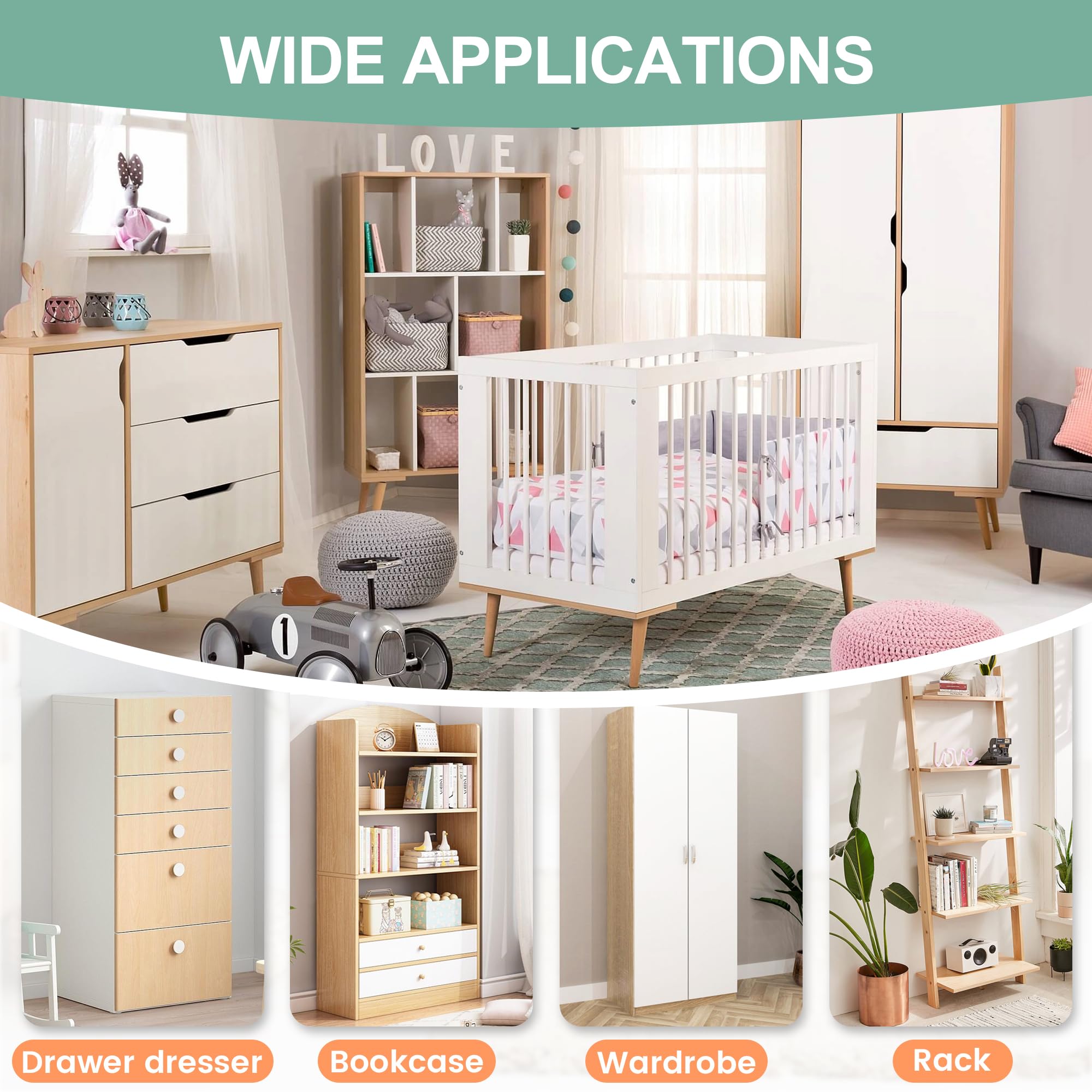 EastLink 10-Pack Baby Proofing Furniture Anchors - 400 LBS Heavy Duty Anti-Tip Straps for Earthquake & Child Safety - Metal Wall Anchors for Dressers, Bookshelves, TV Stands (White) - Perfect for Nursery, Living Room & Pet Safety