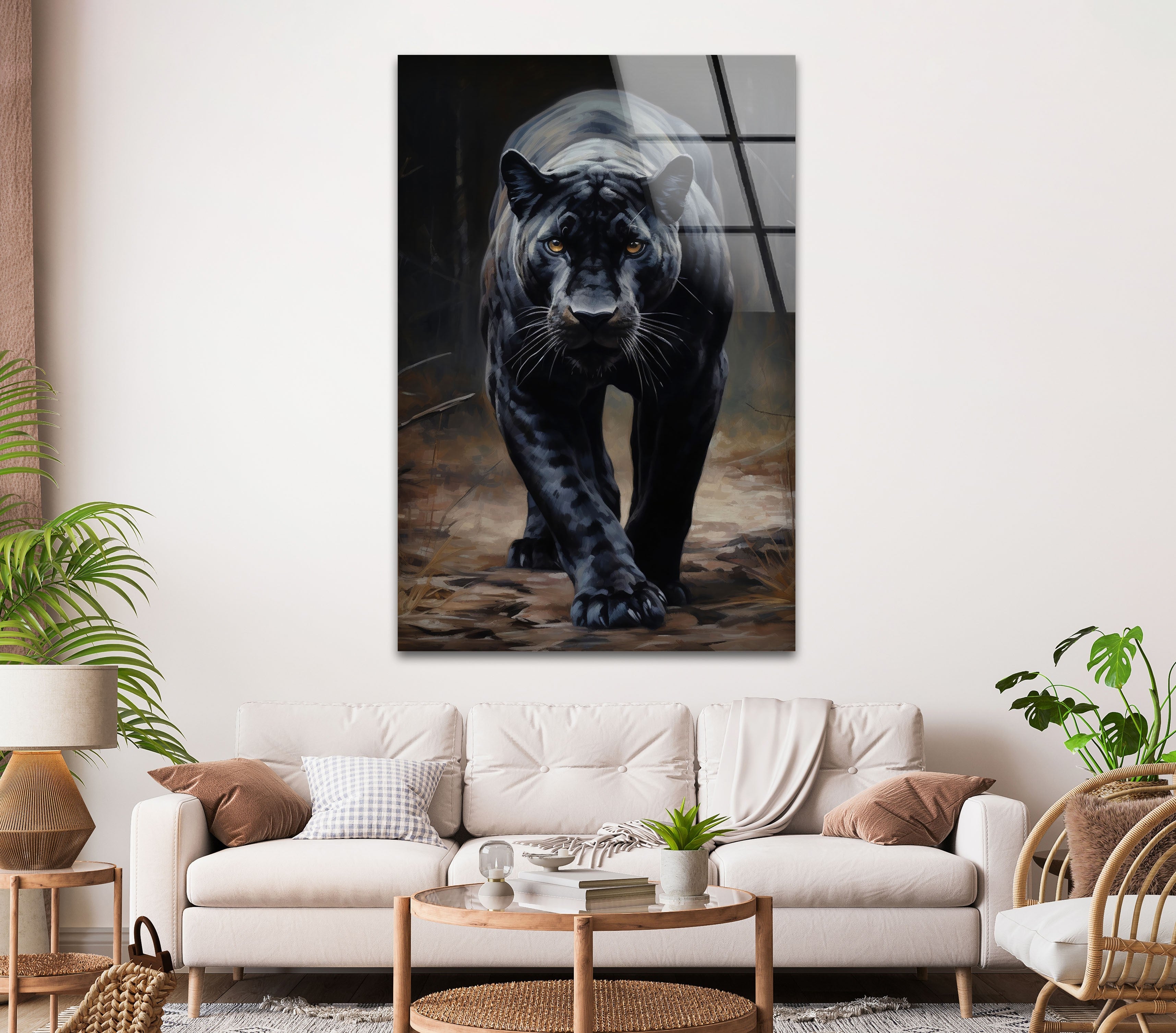 Stylish Black Puma Glass Wall Art Decor - Modern Animal Themed Home & Office Decoration - Perfect for Living Room, Bedroom, or Office Spaces