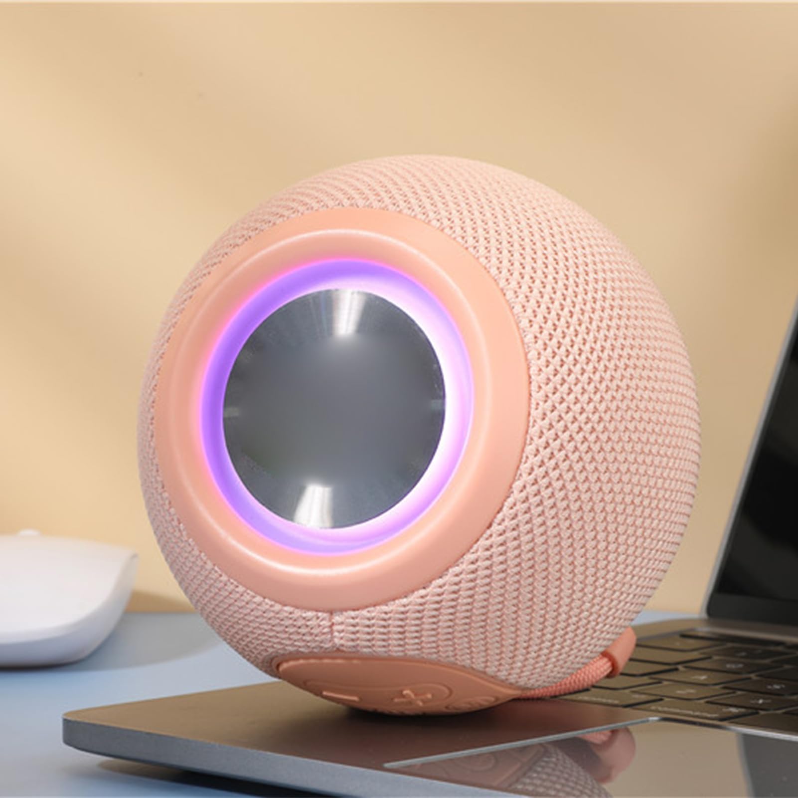 Portable Bluetooth Speaker with LED Lights, FM Radio, and Lanyard - Wireless Outdoor Speaker with Deep Bass for Parties, Camping, Beach & Travel (Rose Gold)