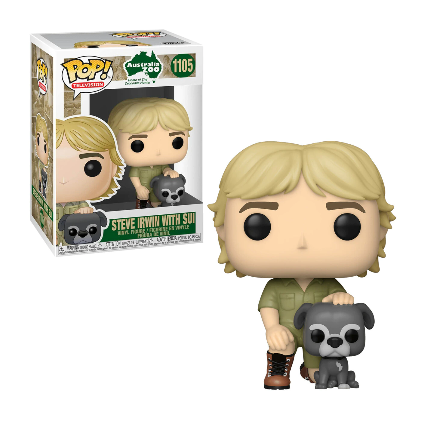 Funko Pop! Australia Zoo: Steve Irwin with Sui #1105 - Collectible Vinyl Figure for Fans & Wildlife Enthusiasts - Perfect for Display, Gifts, and Pop Culture Collections