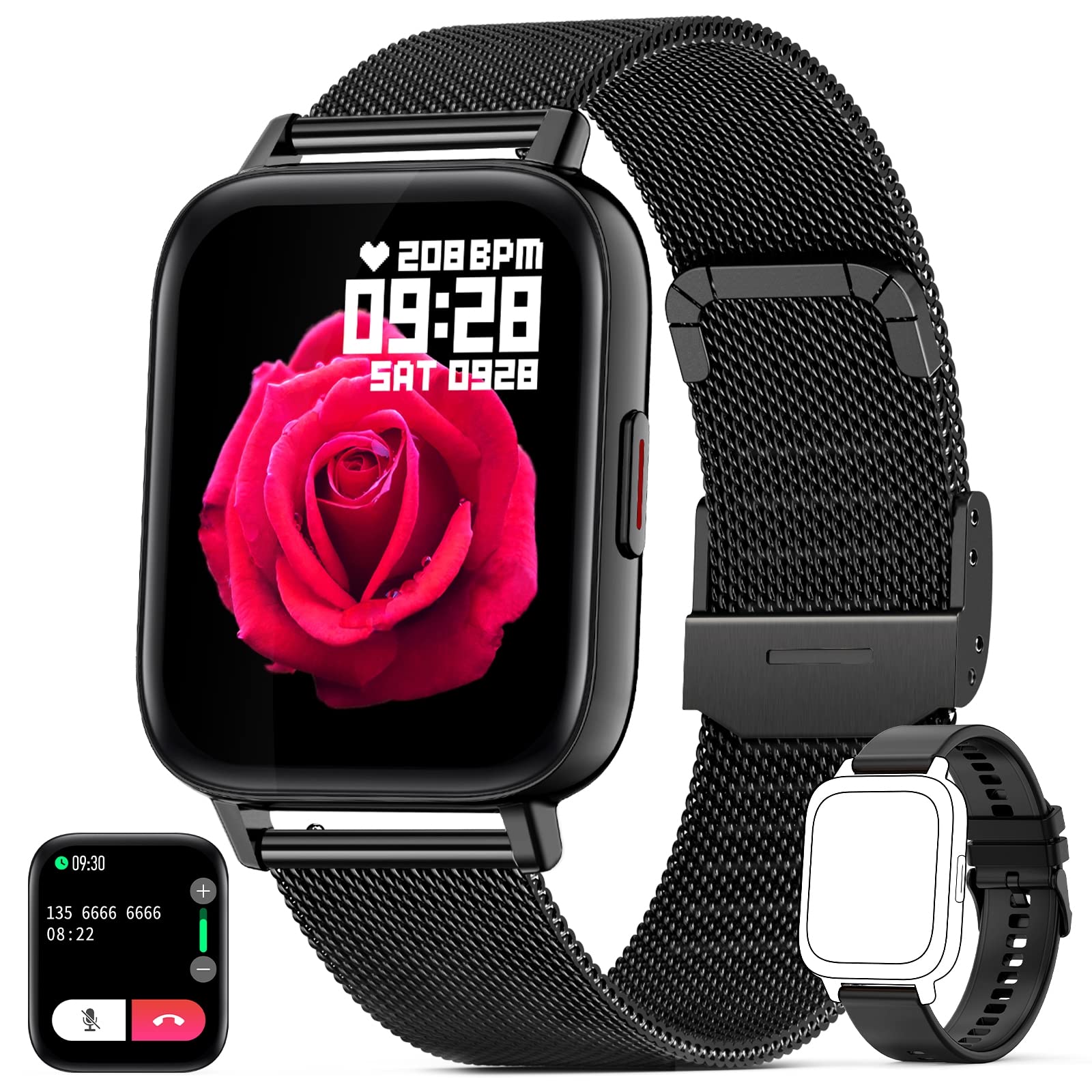 Smart Watches for Men & Women - Bluetooth Fitness Tracker with Heart Rate, Blood Pressure & Sleep Monitor - Waterproof Activity Watch for Android & iOS - Receive Calls & Texts - Perfect for Running, Swimming & Daily Use