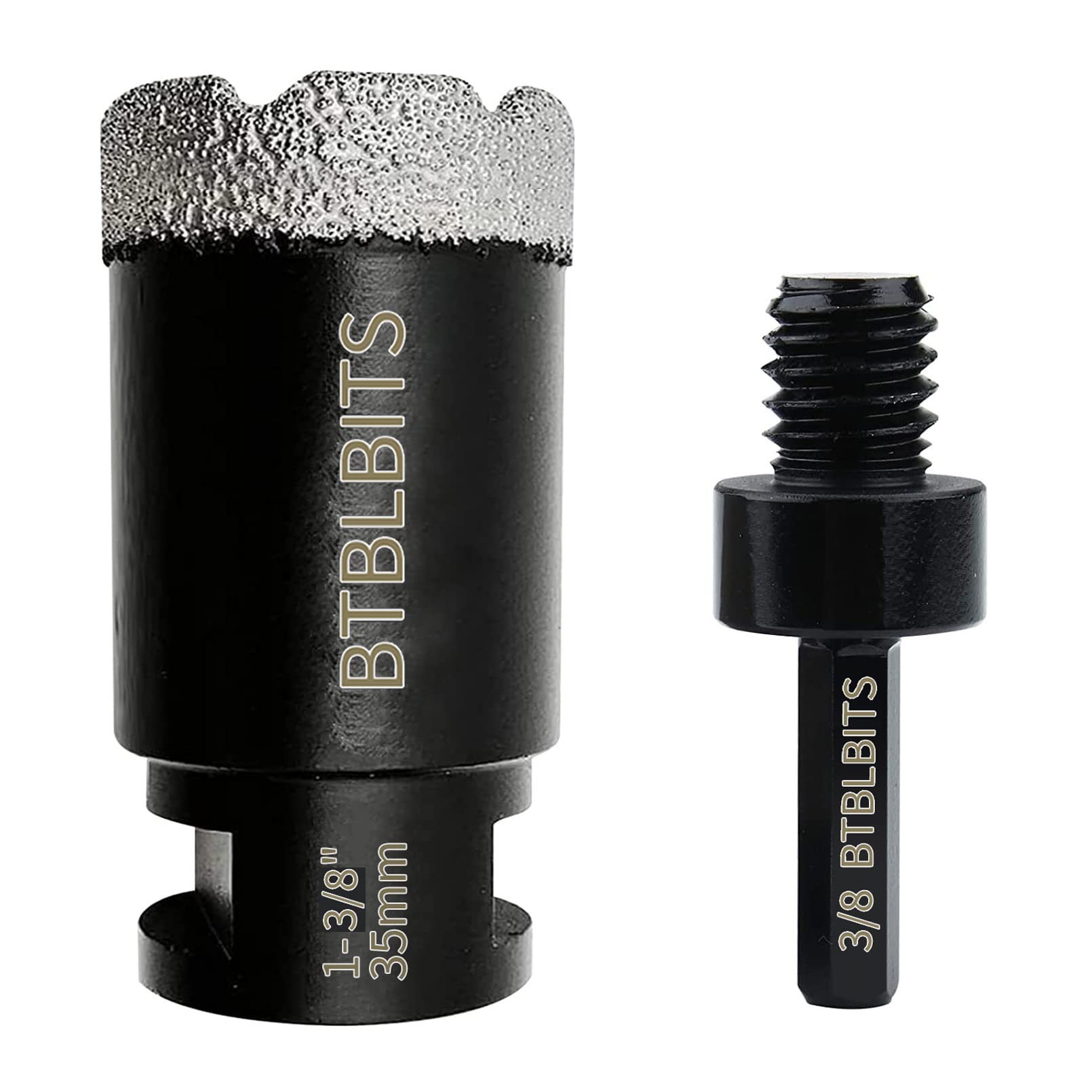 35mm Dry Diamond Core Drill Bit 1-3/8 Inch for Angle Grinder - Vacuum Brazed Tile Hole Saw for Porcelain, Ceramic, Marble, Brick, Granite with 5/8-11 Thread & 3/8