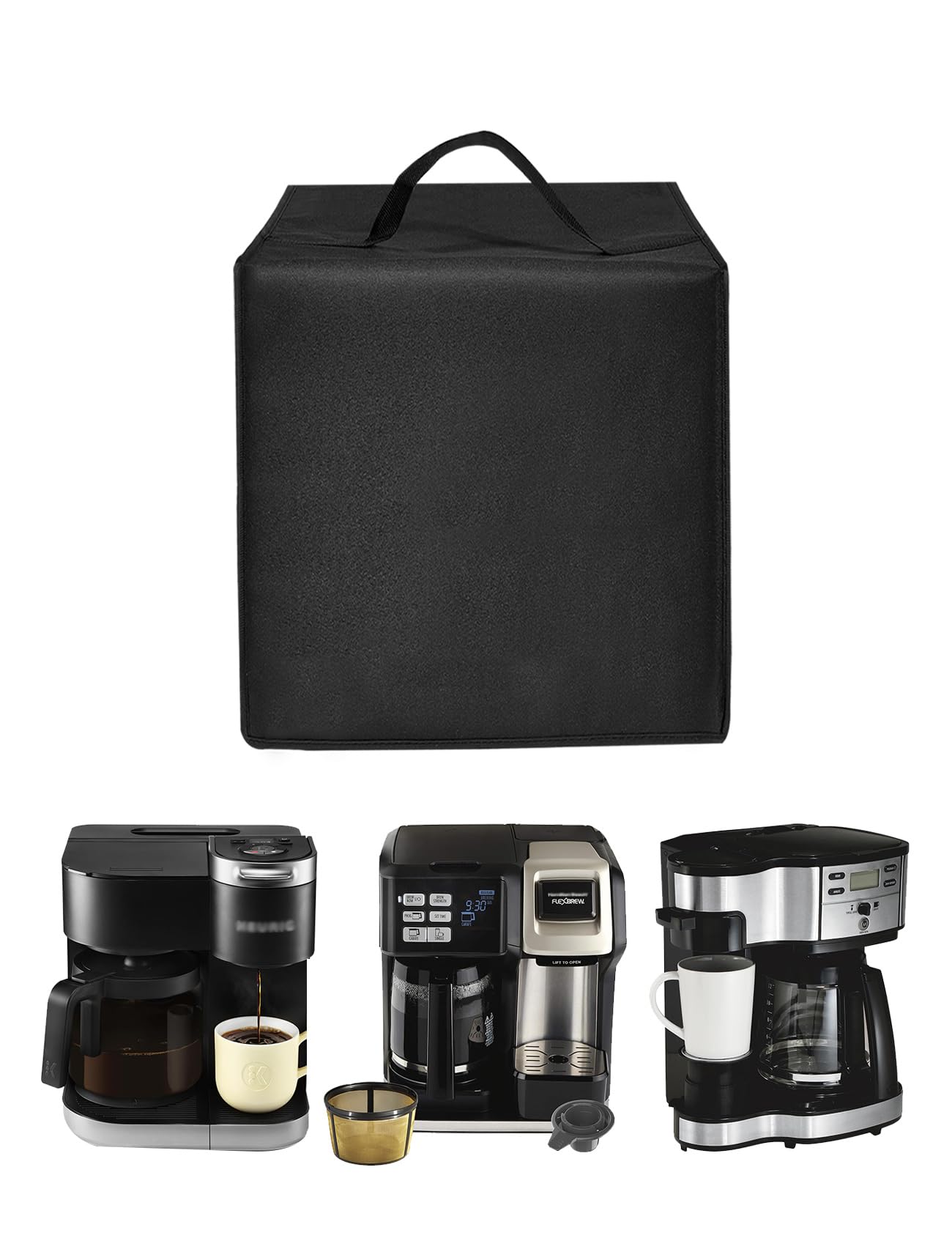 **Waterproof Nylon Espresso Machine Dust Cover - Compatible with Hamilton Beach FlexBrew Trio 2-Way (49980R) & Keurig K-Duo Single Serve K-Cup Pod Coffee Maker - Black - Perfect for Home, Office, or Café Use**