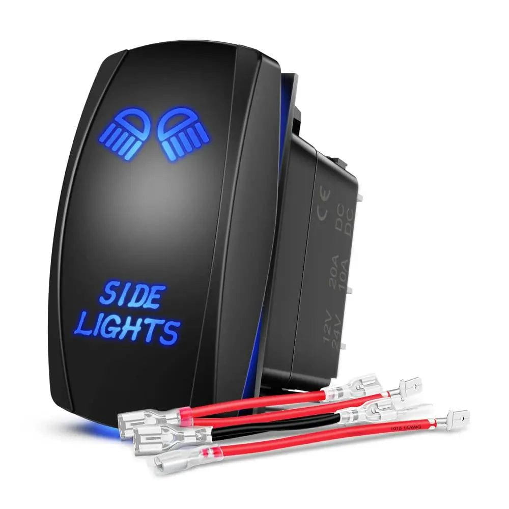 5Pin Laser On/Off Side Lights Rocker Switch Blue - Waterproof Toggle Switch for Marine, RV, Automotive & Industrial Applications