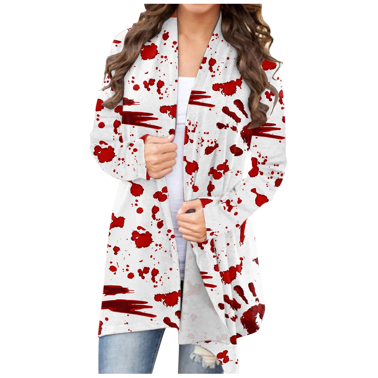 Lingbing Women's Halloween Long Sleeve Open Front Cardigan - Funny Cute Pumpkin Print Lightweight Coat | Cozy Fall Layering & Costume Party Outfit