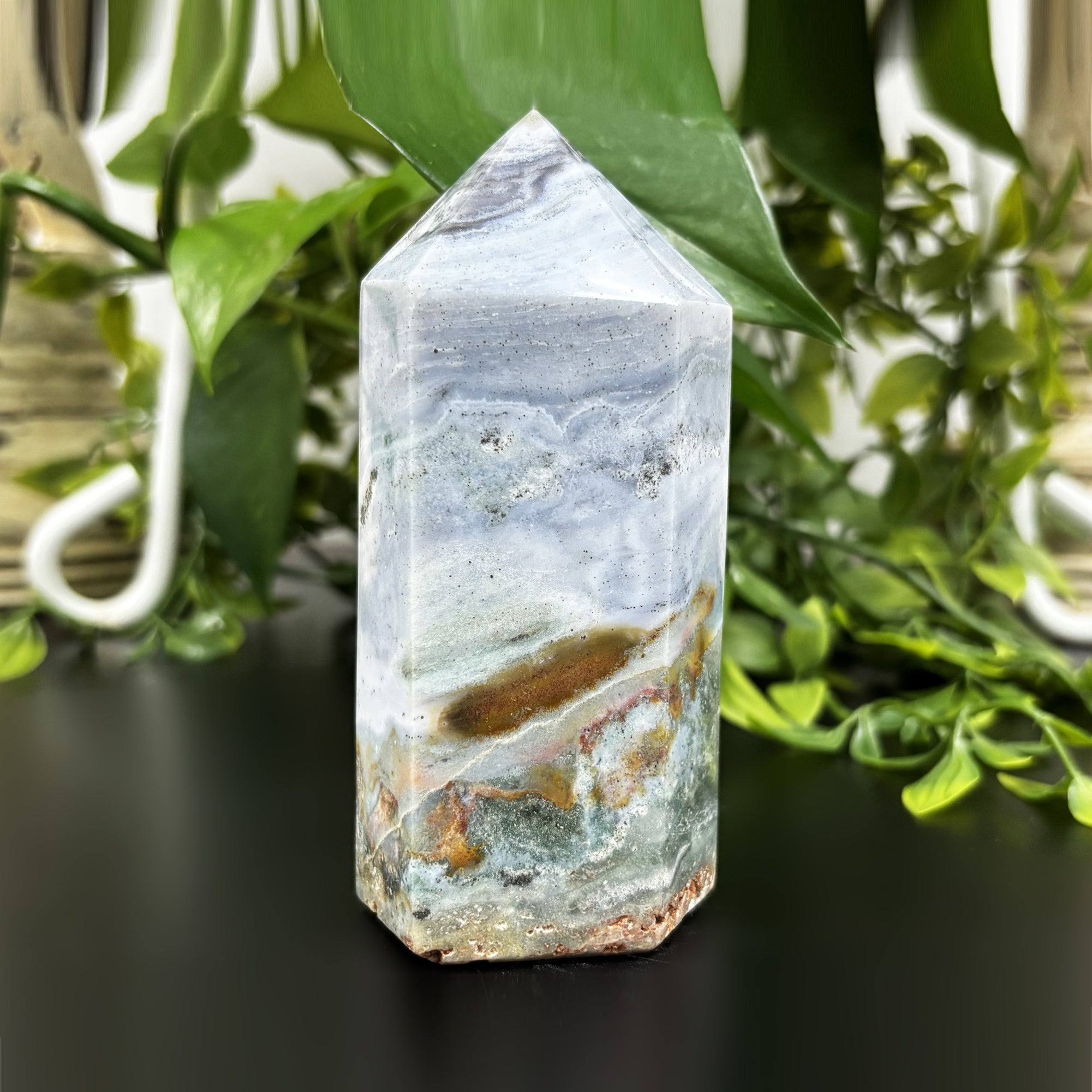 Natural Sea Jasper Crystal Obelisk Tower Point - Polished Healing Stone for Balance, Energy & Meditation - Spiritual Decor, Reiki Healing, Feng Shui, Yoga & Home Office Decoration - RPO479