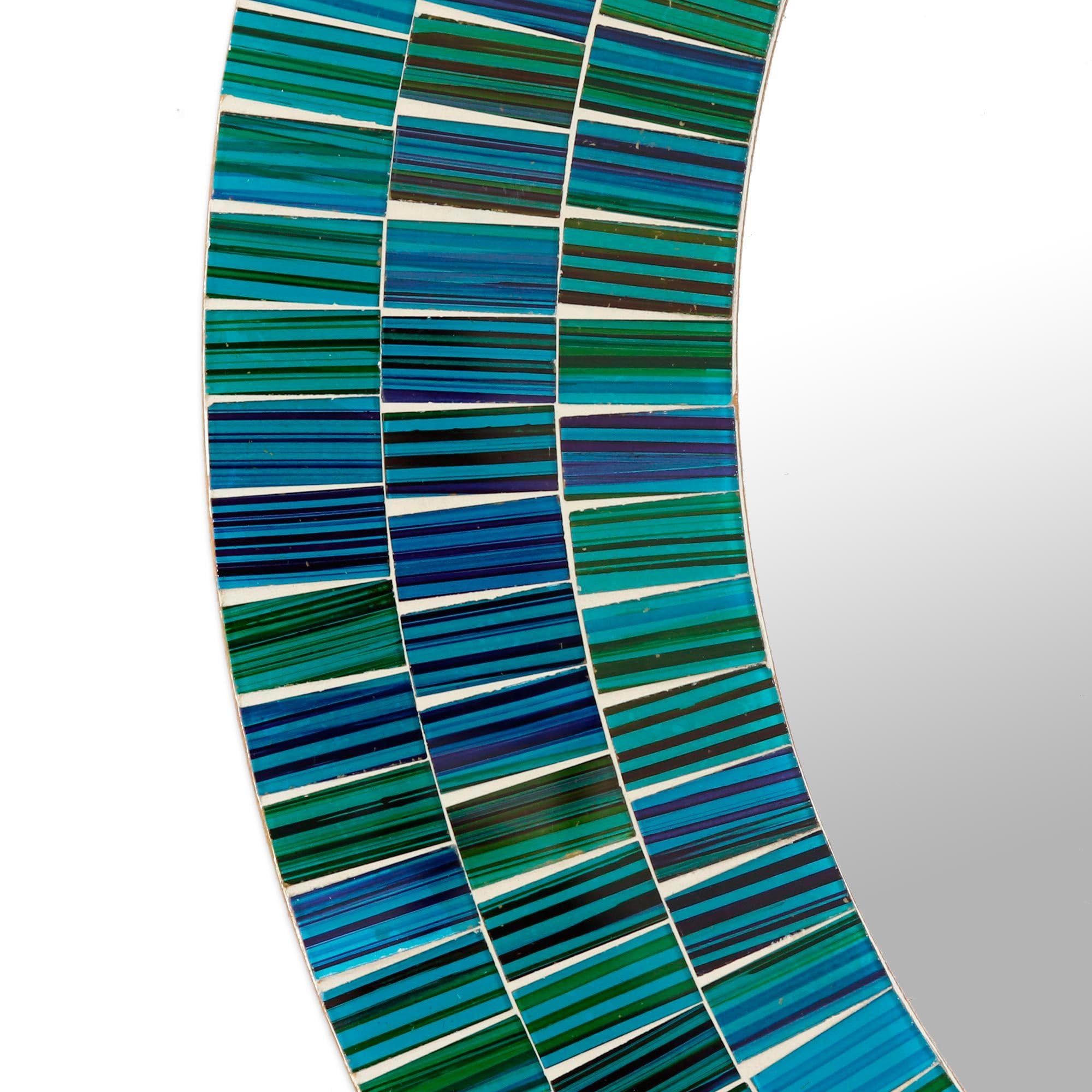 NOVICA Handcrafted Blue and Green Mosaic Glass Wood Wall Mirror - Ocean Inspired Home Decor for Bathroom, Bedroom & Entryway