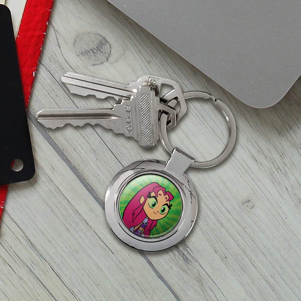 Teen Titans Go! Starfire Keychain - Round Chrome Plated Metal Key Ring - Perfect for Backpacks, Gifts & Superhero Fans