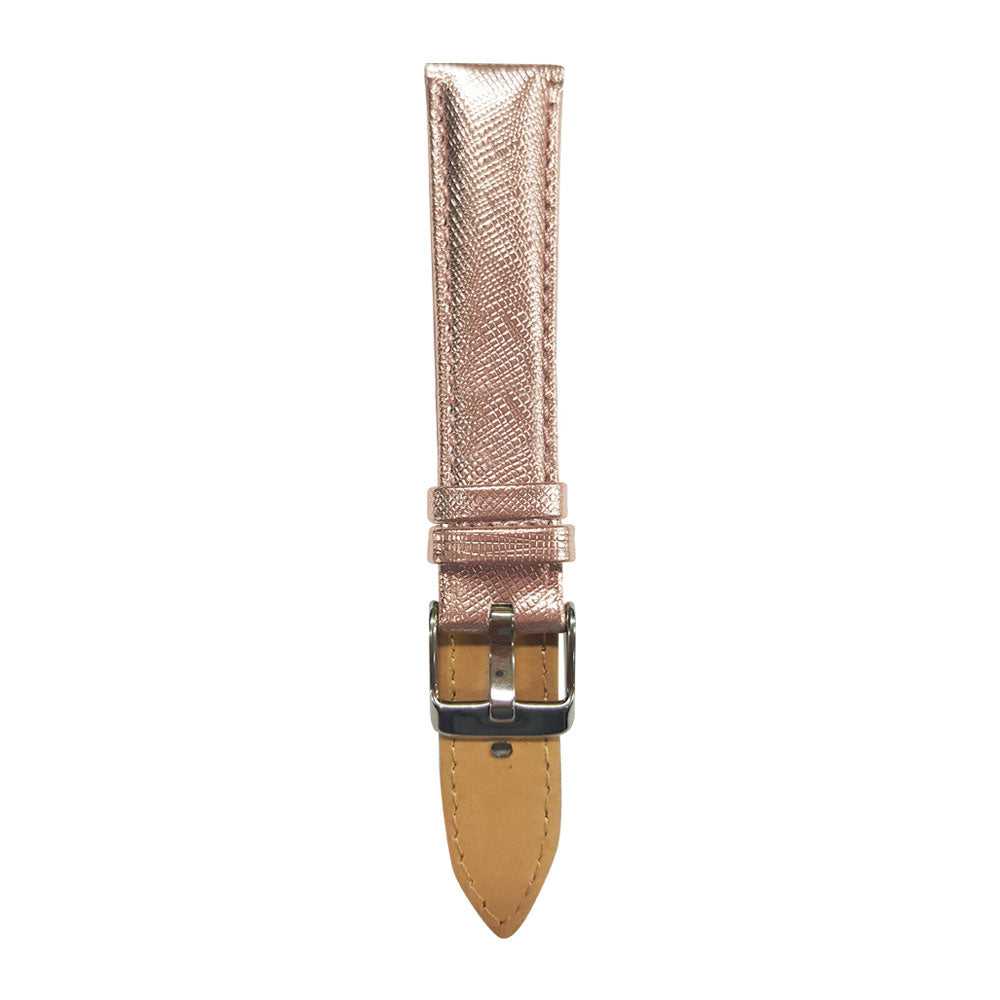 Aries Gold Metallic Rose Saffiano Leather Strap AG L0028 - Luxury Watch Band for Women, Perfect for Dress Watches & Formal Occasions