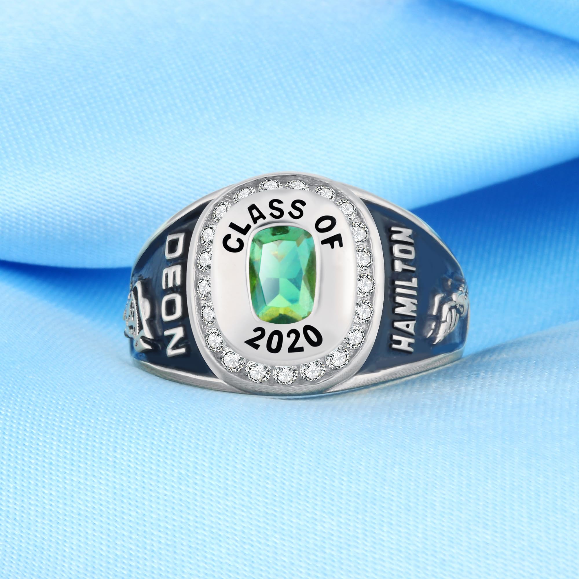 Personalized Graduation Class Rings for Women - Custom Engraved Birthstone High School & College Rings in Rose Gold Plated (Size 5-15) - Perfect for Commencement Ceremonies, Alumni Gifts & Special Occasions