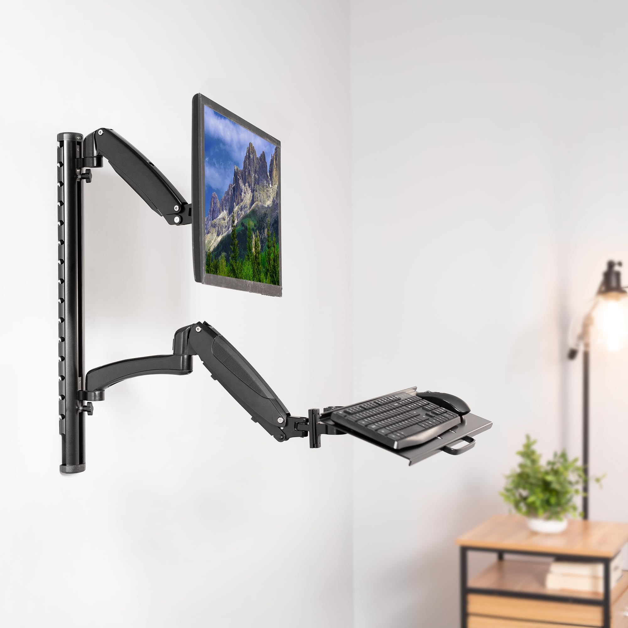 VIVO Black Sit-Stand Wall Mount Adjustable Monitor and Keyboard Workstation for 13-27 inch Screens | Ergonomic Home Office Desk Solution for Standing & Sitting Work | Perfect for Small Spaces & Dual Monitor Setups