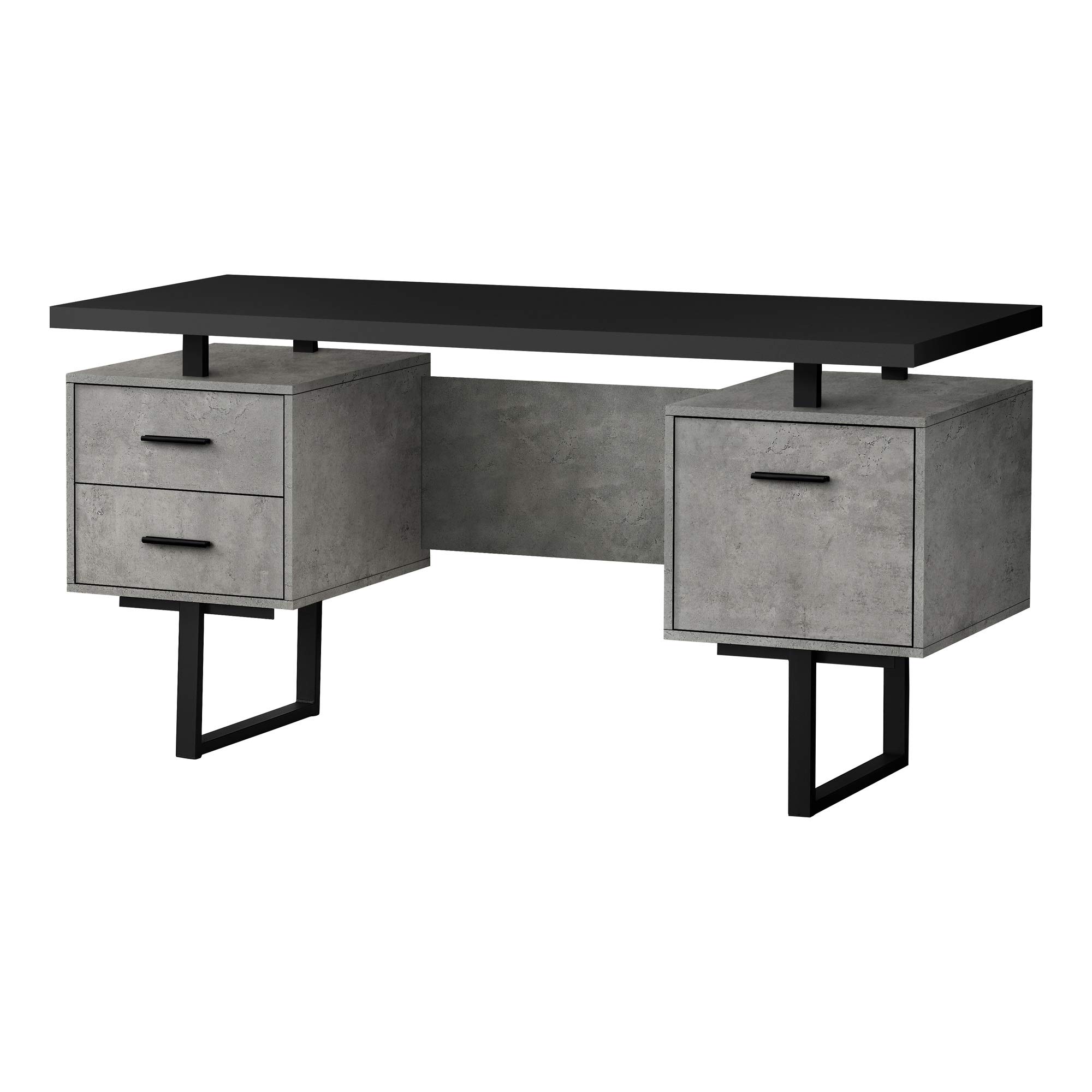 Ergonomic 60-Inch Computer Desk with Black Metal Frame & Grey Concrete Finish - Perfect for Home Office, Gaming, and Study Spaces